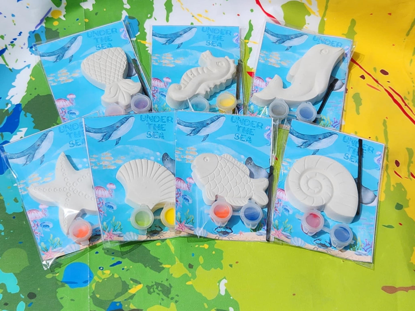 Ocean Themed Kids Paint Kits | Plaster Painting Party Favors | Under the Sea Birthday Activity | DIY Fish Dolphin Starfish Art