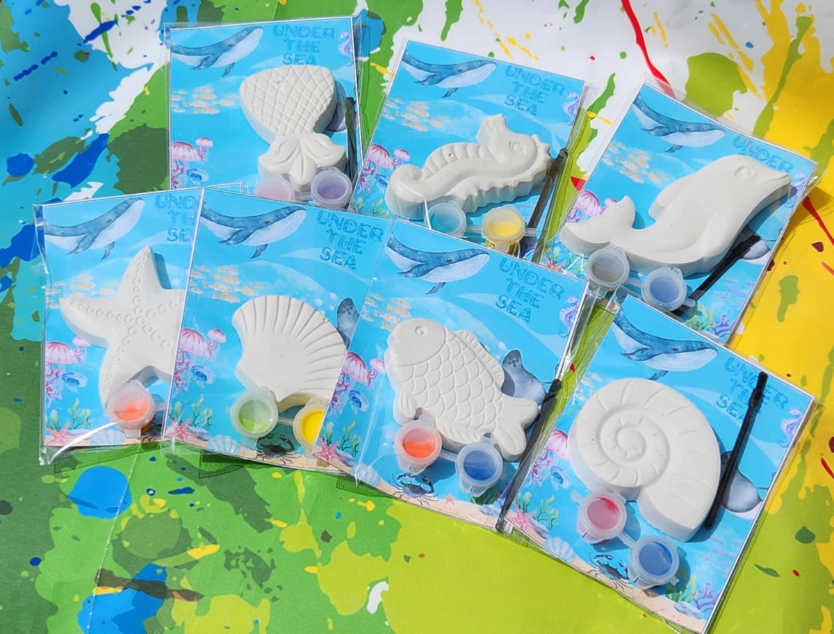 Ocean Themed Kids Paint Kits | Plaster Painting Party Favors | Under the Sea Birthday Activity | DIY Fish Dolphin Starfish Art