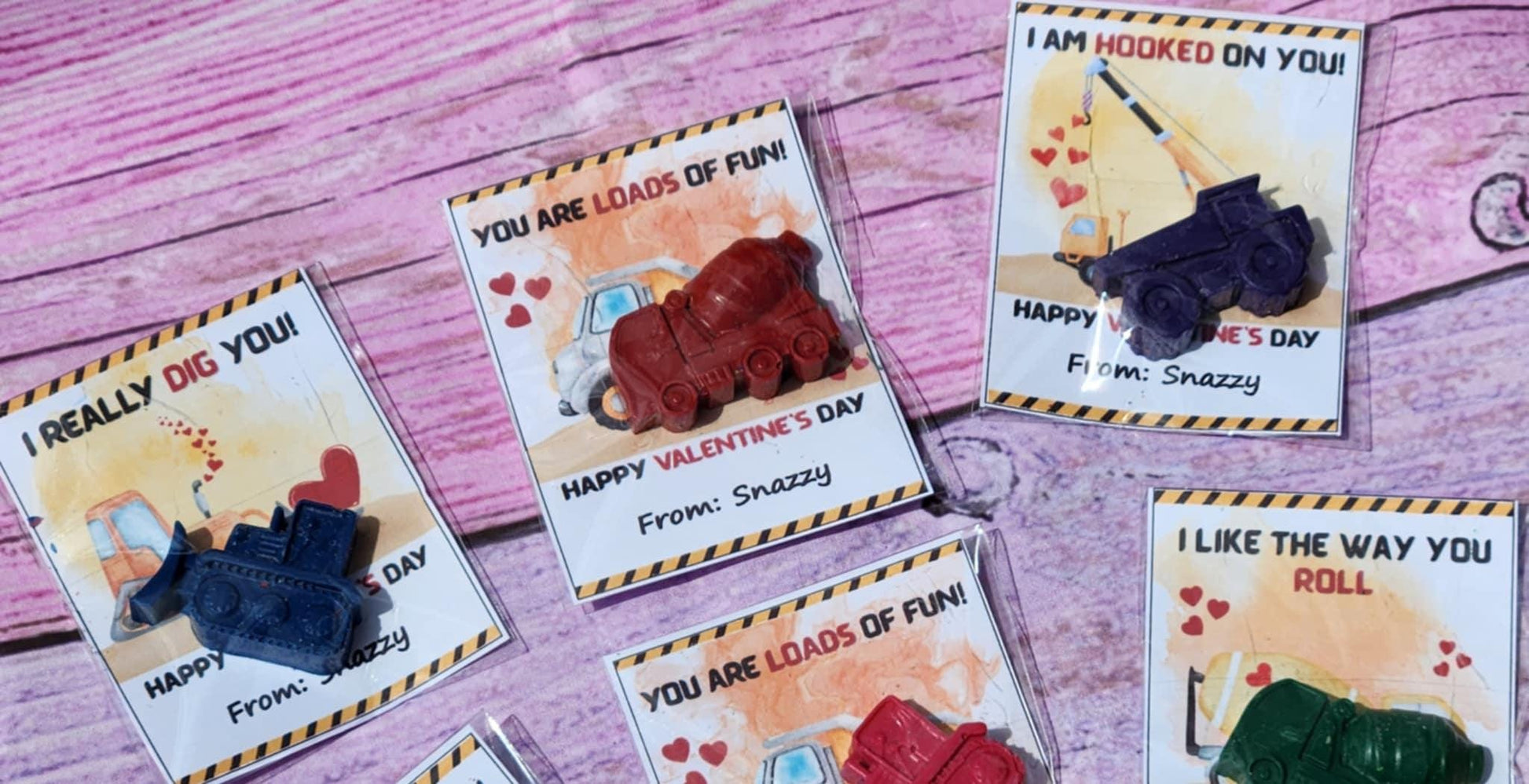 Construction Valentine's Day Cards with Crayon | Boys Valentines | Kids Valentine Party Favors | Non-Candy Class Handouts | School Gifts