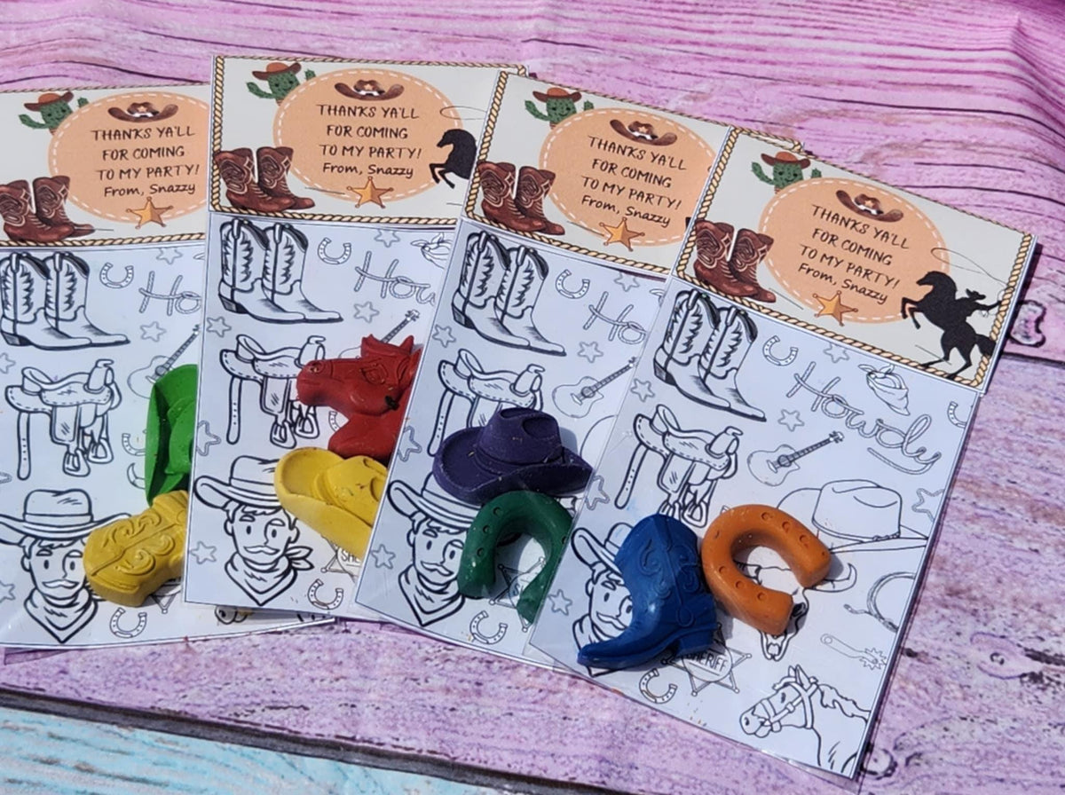 Cowboy Themed Coloring Kits with Crayons, Party Fillers - Party Favors - Western Crayons - Rodeo Birthday