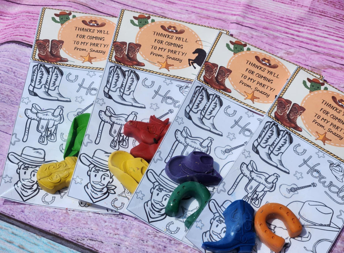 Cowboy Themed Coloring Kits with Crayons, Party Fillers - Party Favors - Western Crayons - Rodeo Birthday