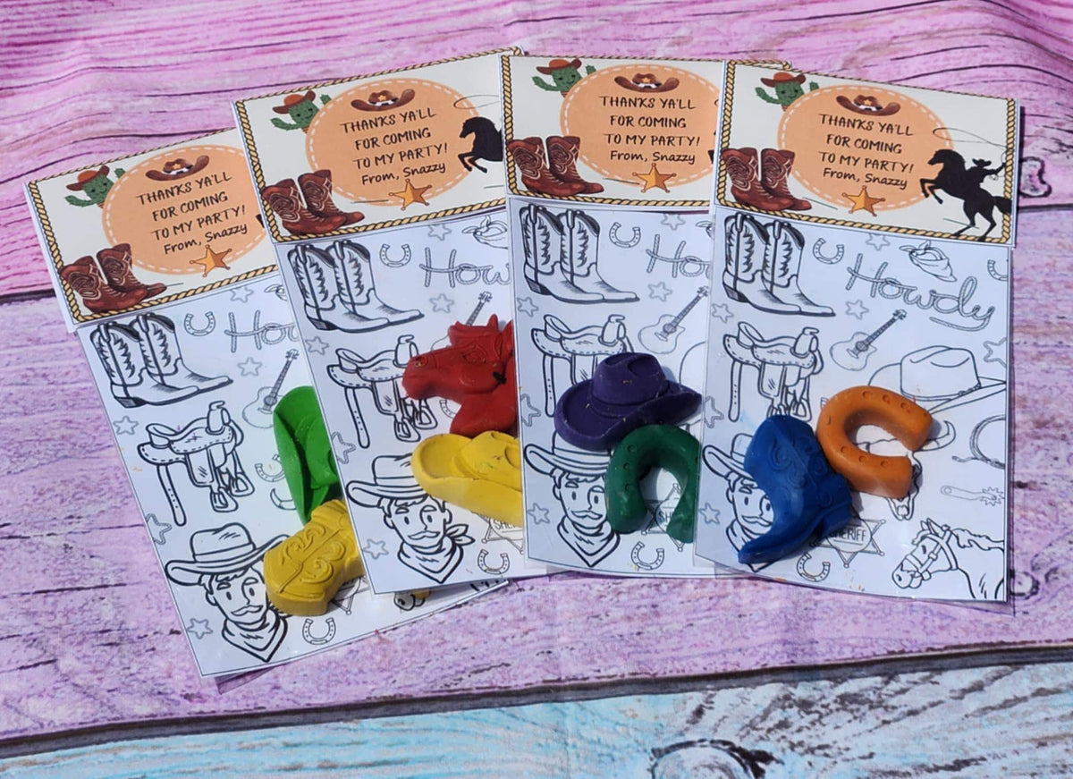 Cowboy Themed Coloring Kits with Crayons, Party Fillers - Party Favors - Western Crayons - Rodeo Birthday