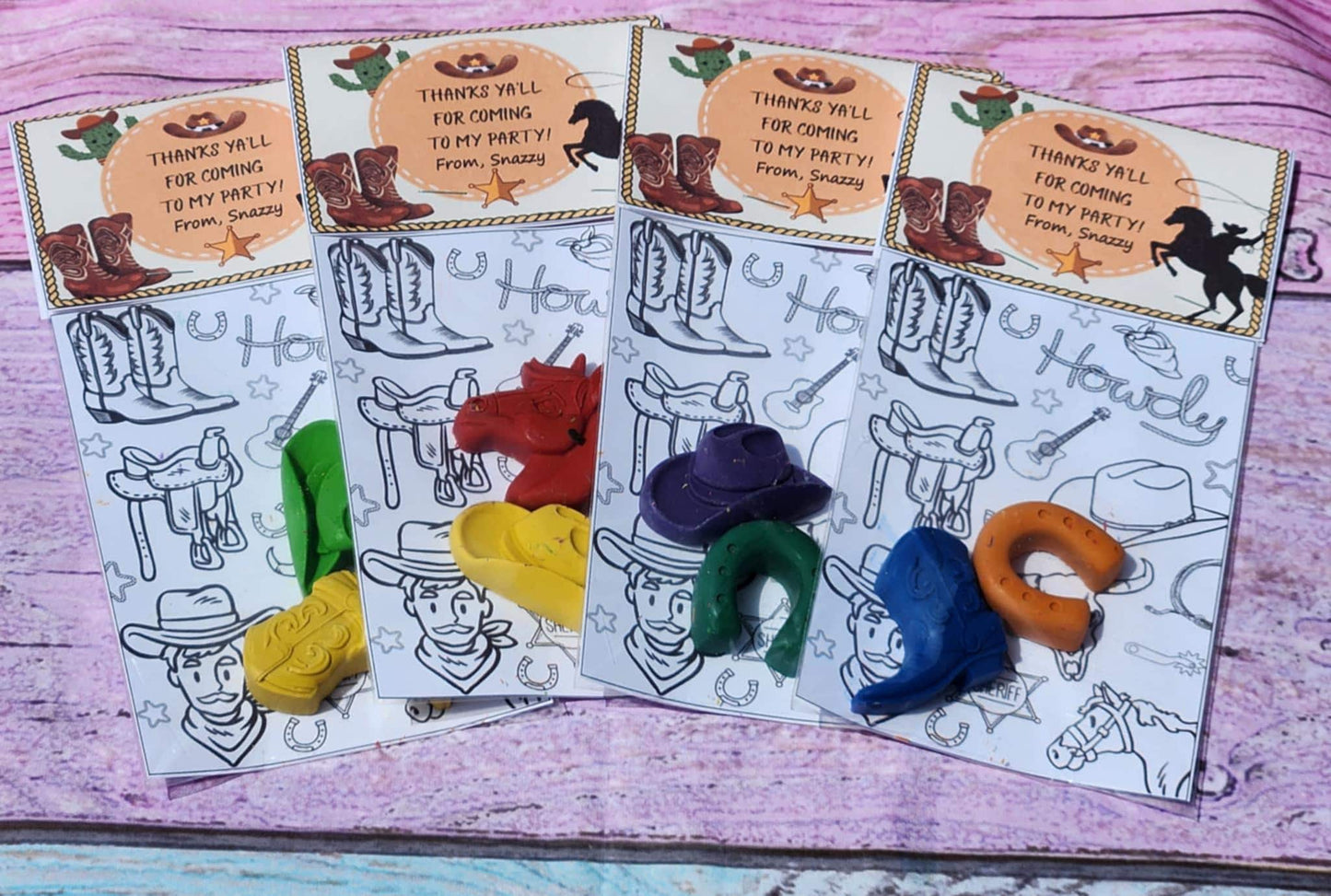 Cowboy Themed Coloring Kits with Crayons, Party Fillers - Party Favors - Western Crayons - Rodeo Birthday