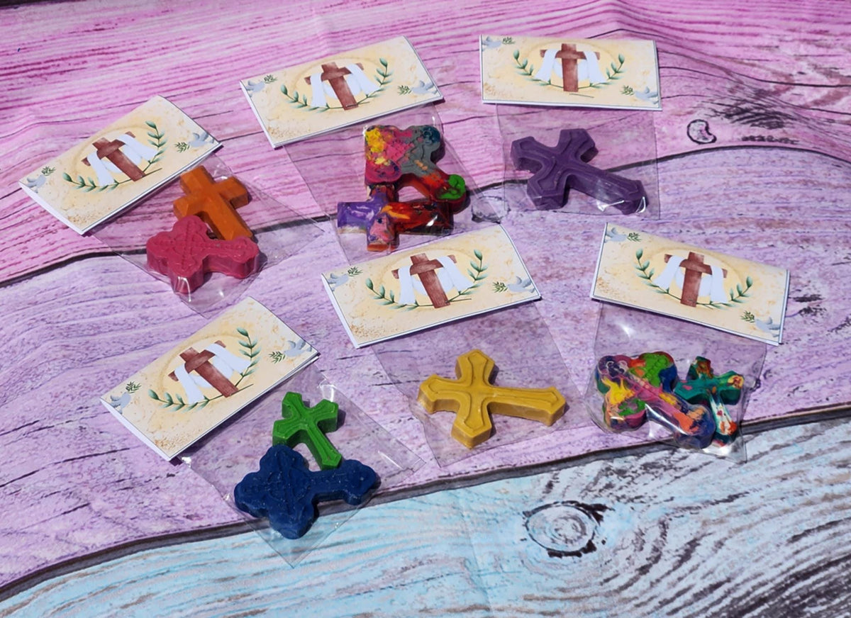 Cross Crayons | First Communion Party Favors | Religious Crayon Kit | Non-Candy Church Handout | Easter Crayons | Baptism Favors