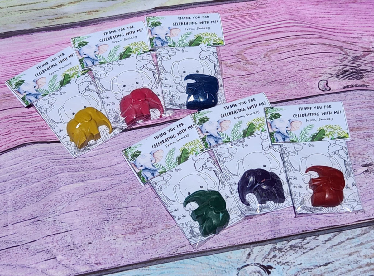 Elephant Crayon Party Favors – Kids Birthday Favors – Animal Party Goodie Bag Gifts – Non-Toxic Crayons – Zoo Theme – Class Party Favor