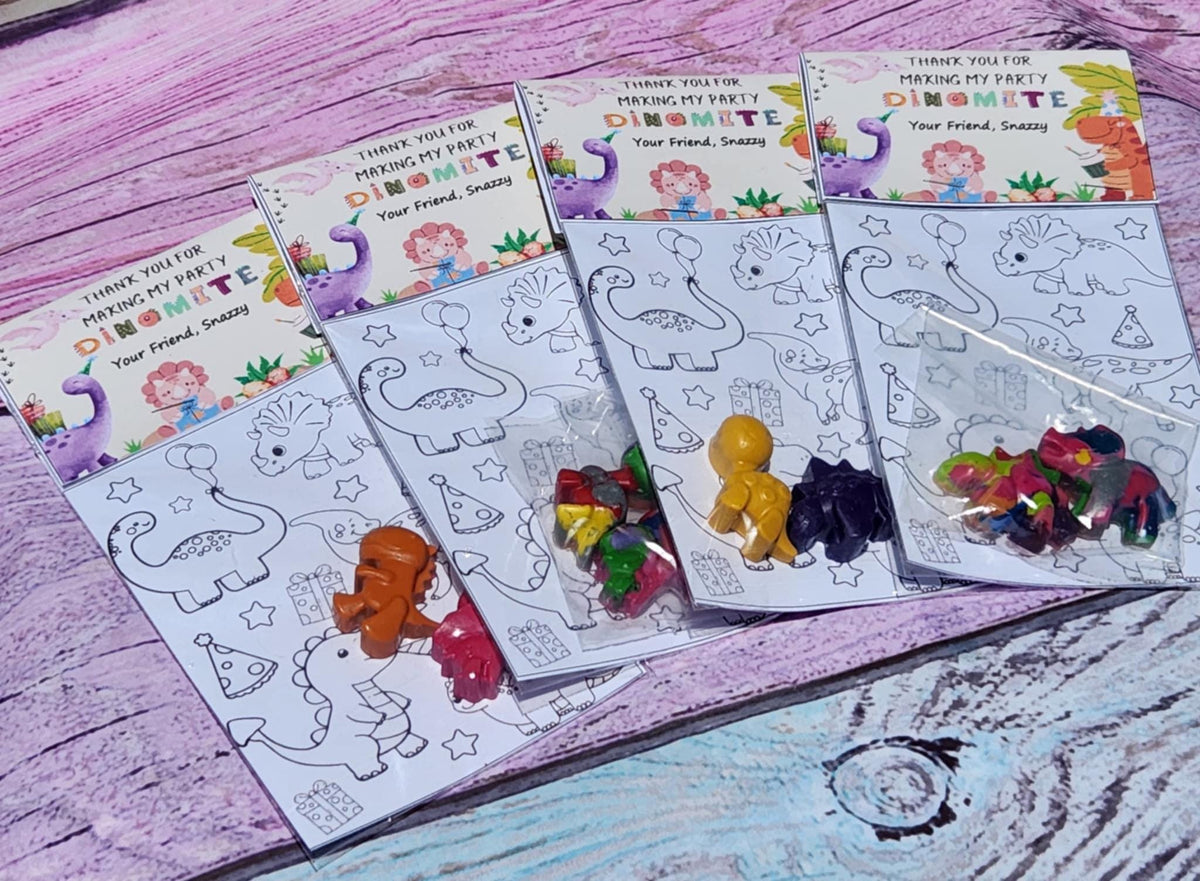 Dinosaur Girl Coloring Kit – Dino Crayon Party Favors for Girls – Birthday Goodie Bags – Coloring Page – Non-Toxic Crayons – Custom Topper
