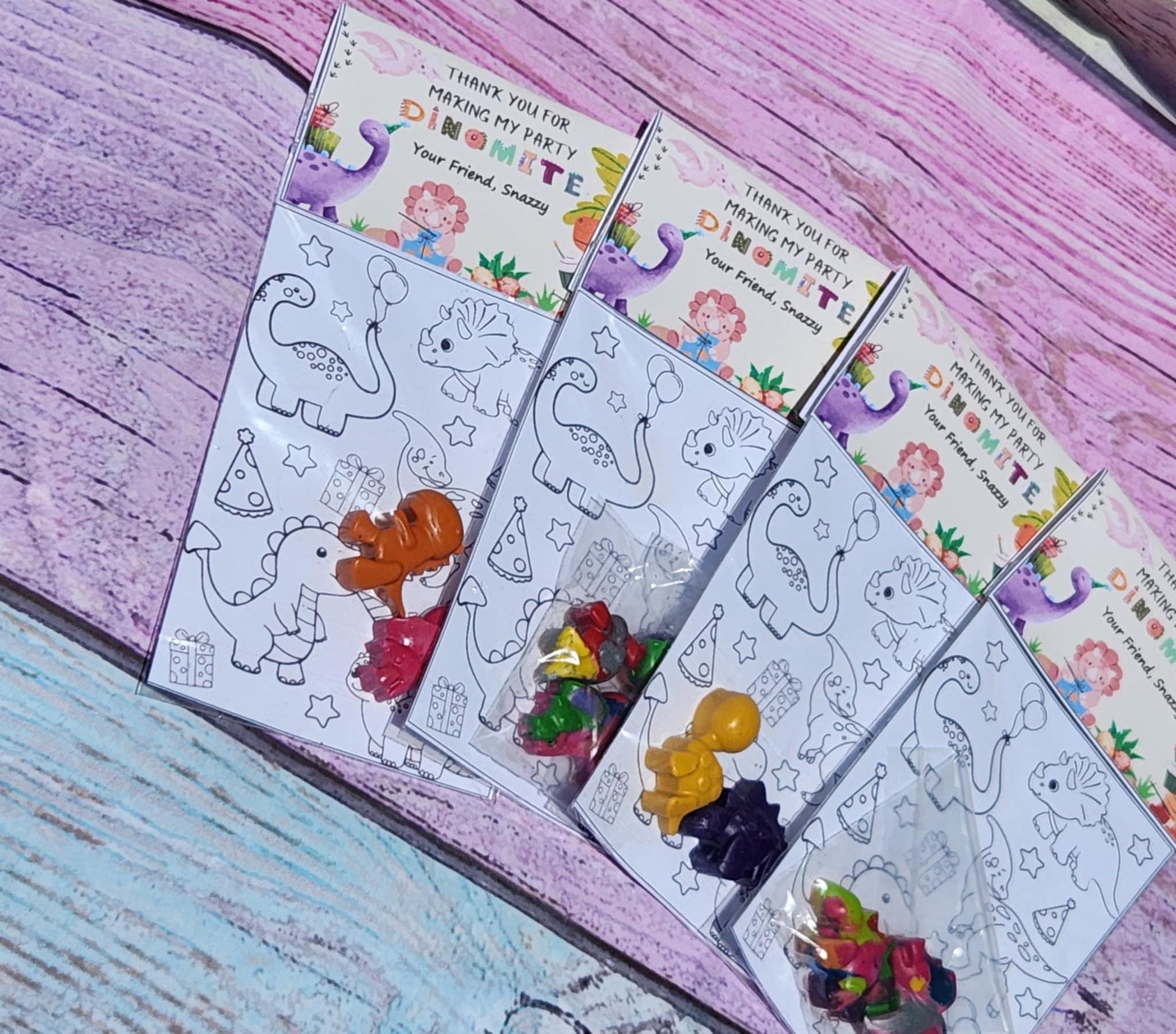 Dinosaur Girl Coloring Kit – Dino Crayon Party Favors for Girls – Birthday Goodie Bags – Coloring Page – Non-Toxic Crayons – Custom Topper