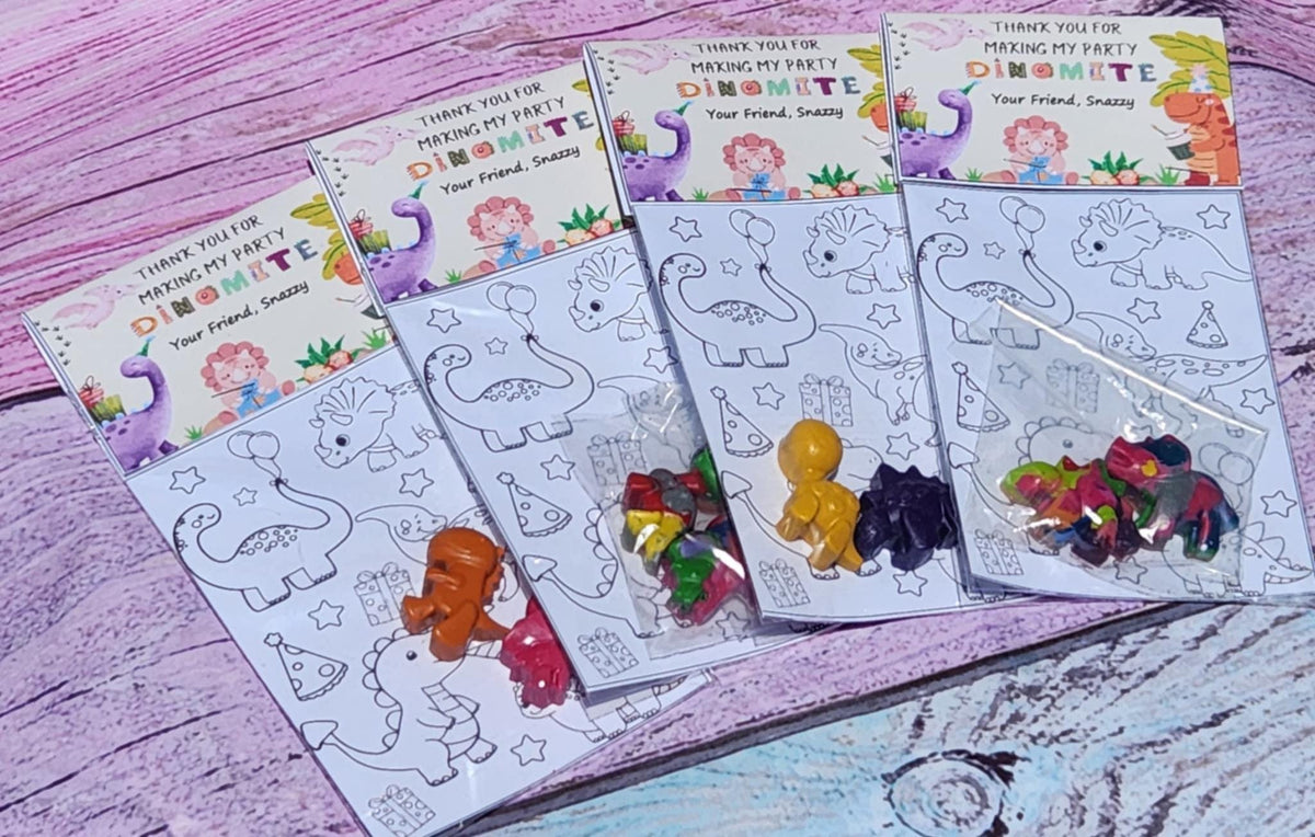 Dinosaur Girl Coloring Kit – Dino Crayon Party Favors for Girls – Birthday Goodie Bags – Coloring Page – Non-Toxic Crayons – Custom Topper