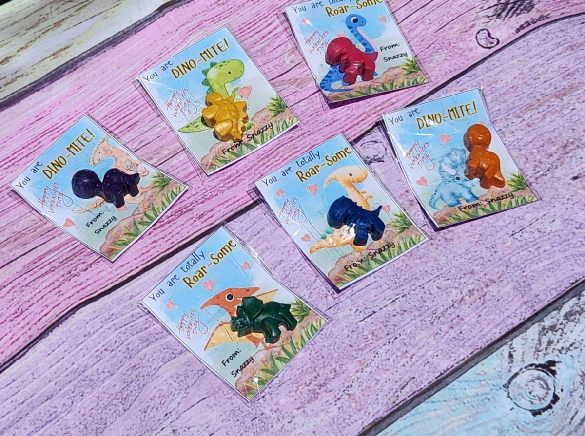 Dinosaur Valentine Cards with Crayons – Kids Valentine’s Day Favors – Classroom Gift – Non-Toxic Dino Crayons – Party Favor for Kids