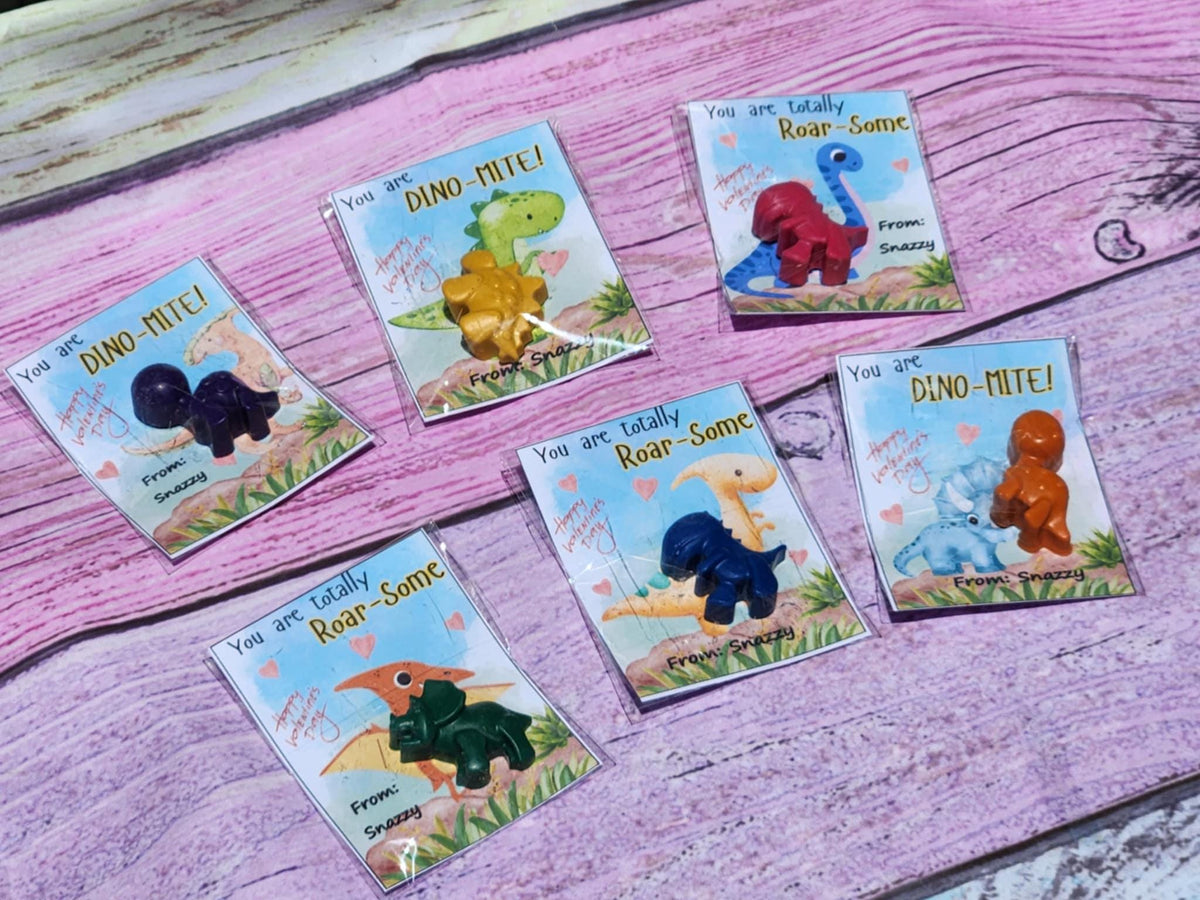 Dinosaur Valentine Cards with Crayons – Kids Valentine’s Day Favors – Classroom Gift – Non-Toxic Dino Crayons – Party Favor for Kids