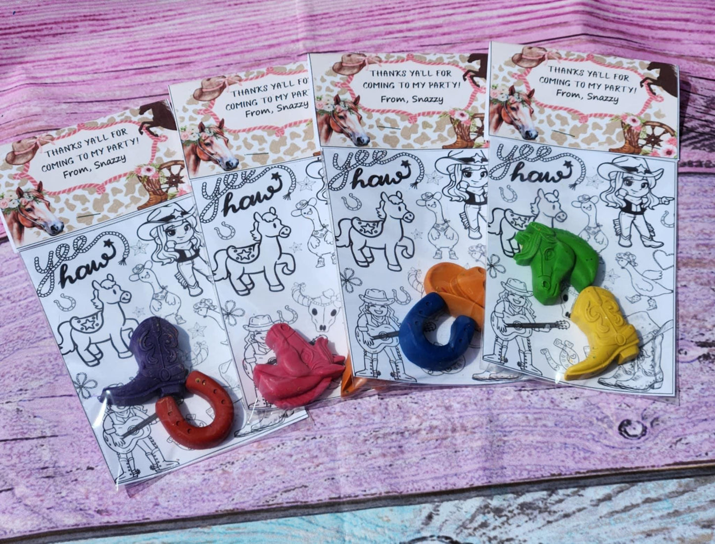 Cowgirl Crayon Coloring Kit | Western Birthday Party Favor | Rodeo Party Filler | Girls Cowboy Themed Crayons | Non-Toxic Kids Gift
