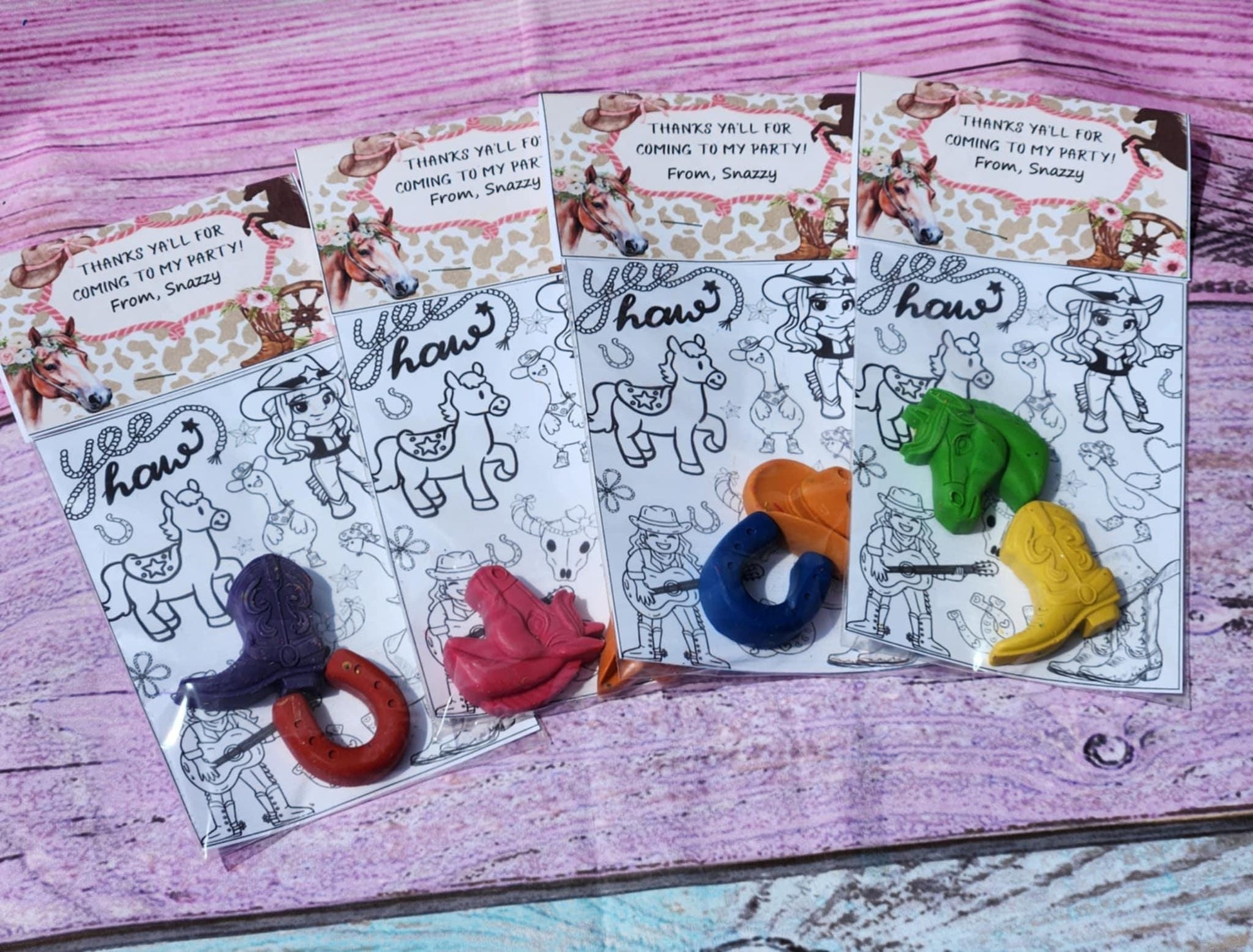 Cowgirl Crayon Coloring Kit | Western Birthday Party Favor | Rodeo Party Filler | Girls Cowboy Themed Crayons | Non-Toxic Kids Gift