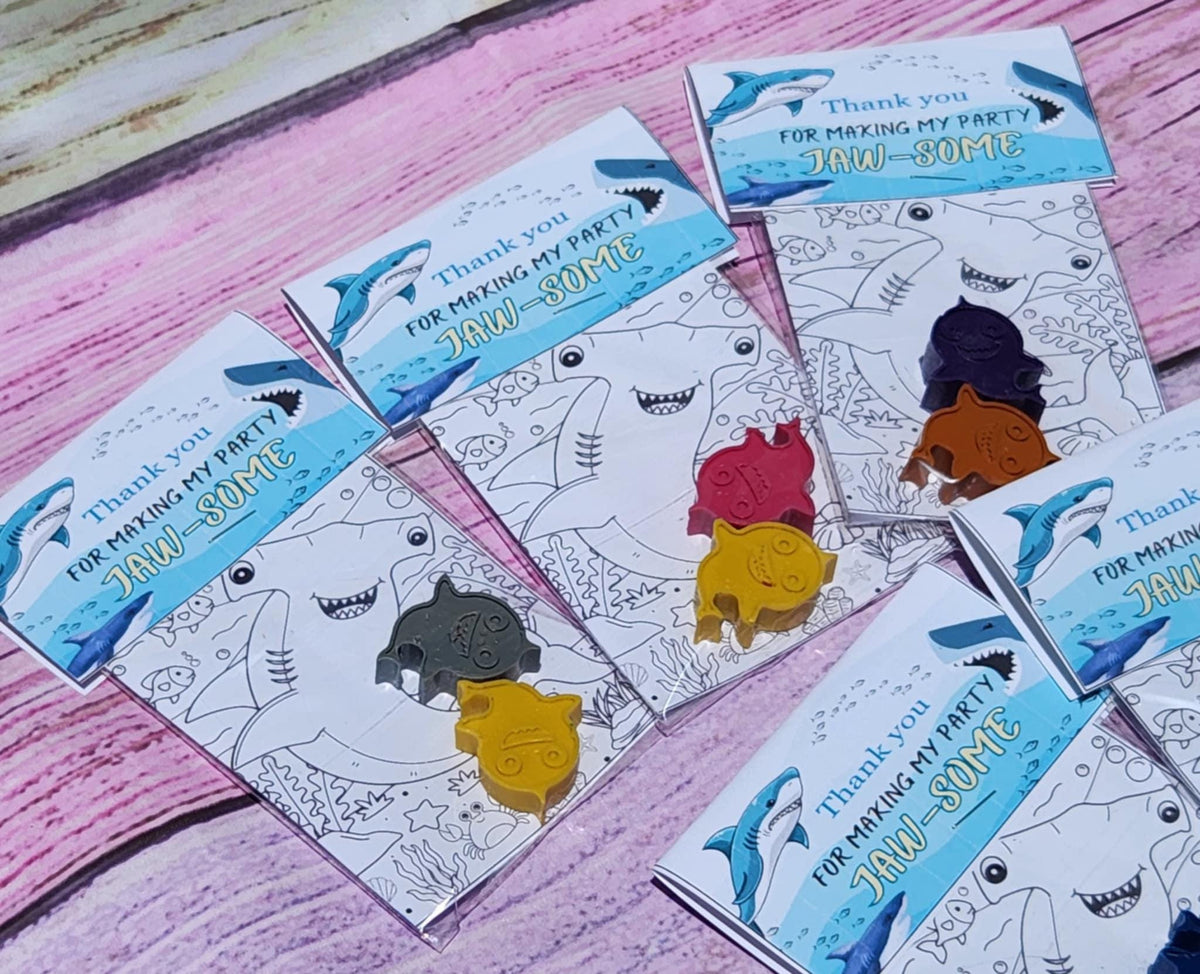 Shark Crayon Party Favors – Mini Coloring Kits for Kids – Shark Birthday Goodie Bag – Personalized Shark Themed Crayons – Class Handouts