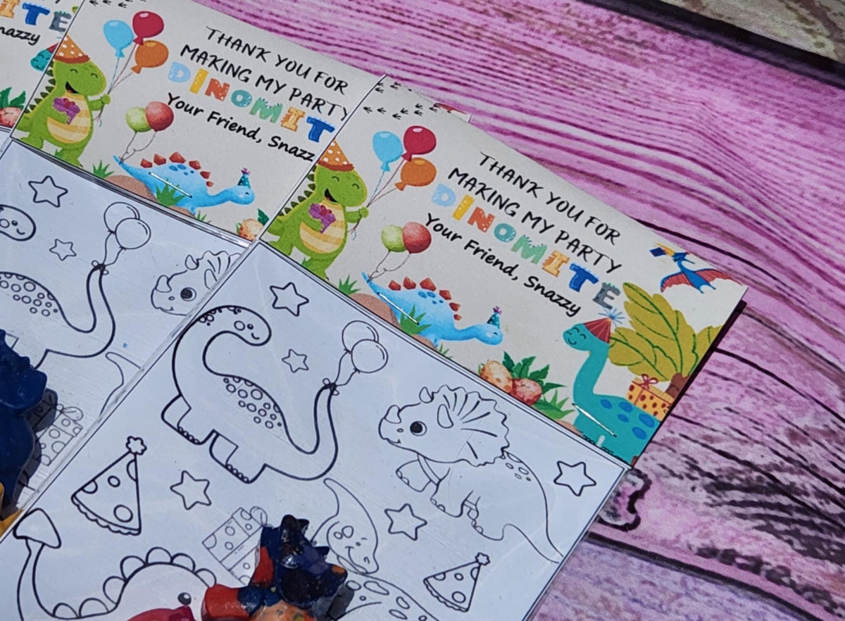 Dinosaur Crayon Coloring Kits – Dino Party Favors with Coloring Page – Birthday Goodie Bags – Mixed or Solid Colors – Kids Dino Gifts