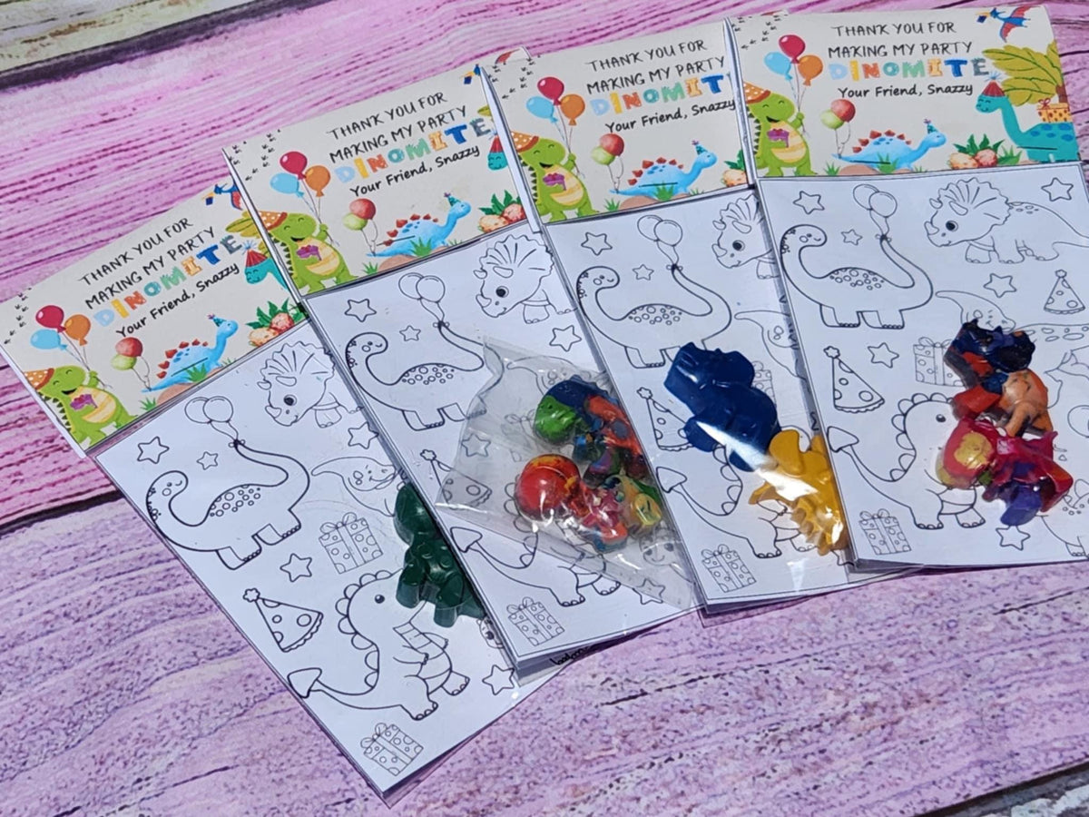 Dinosaur Crayon Coloring Kits – Dino Party Favors with Coloring Page – Birthday Goodie Bags – Mixed or Solid Colors – Kids Dino Gifts