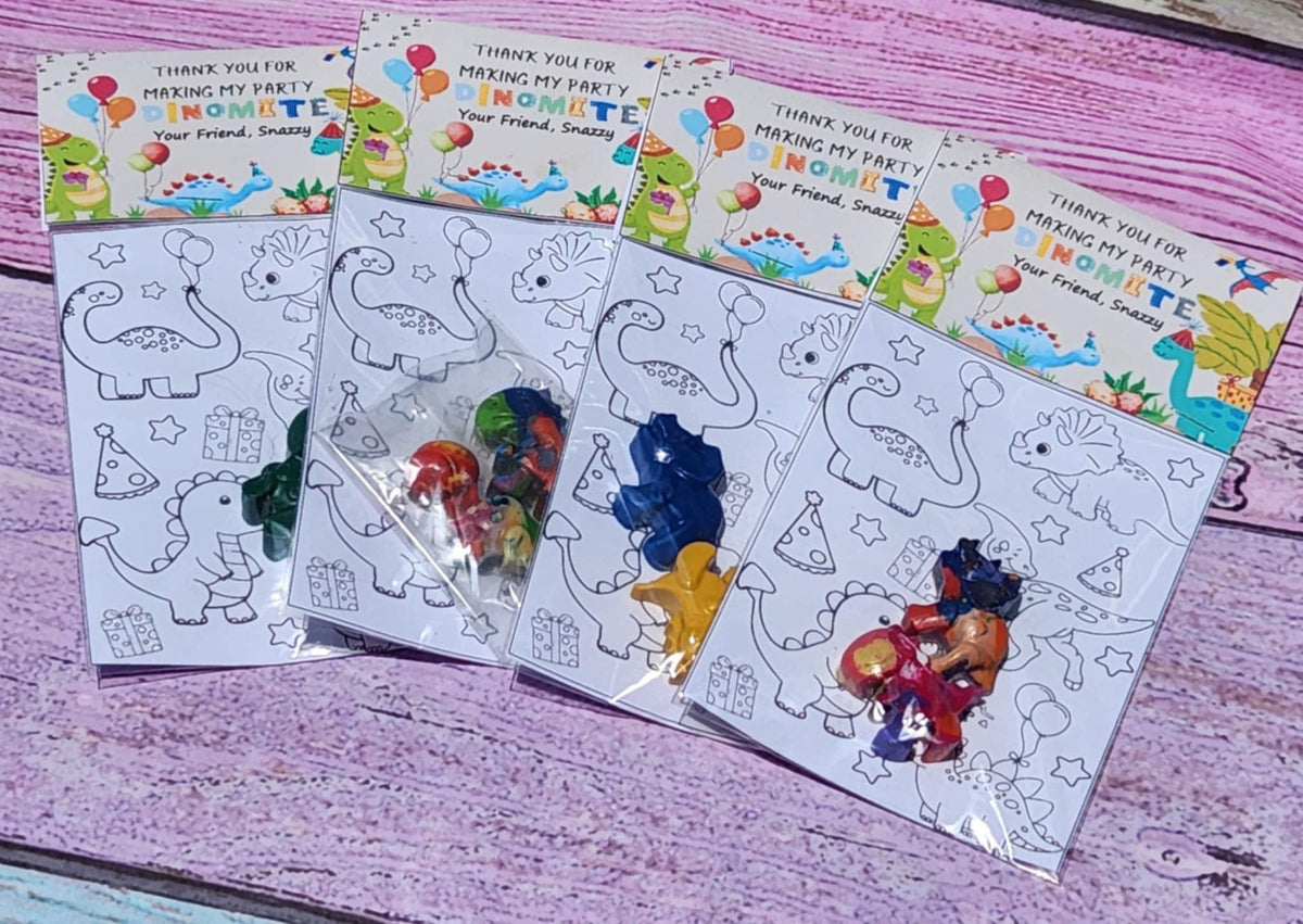 Dinosaur Crayon Coloring Kits – Dino Party Favors with Coloring Page – Birthday Goodie Bags – Mixed or Solid Colors – Kids Dino Gifts