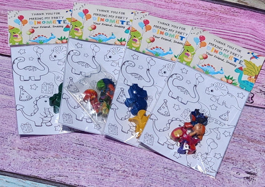 Dinosaur Crayon Coloring Kits – Dino Party Favors with Coloring Page – Birthday Goodie Bags – Mixed or Solid Colors – Kids Dino Gifts