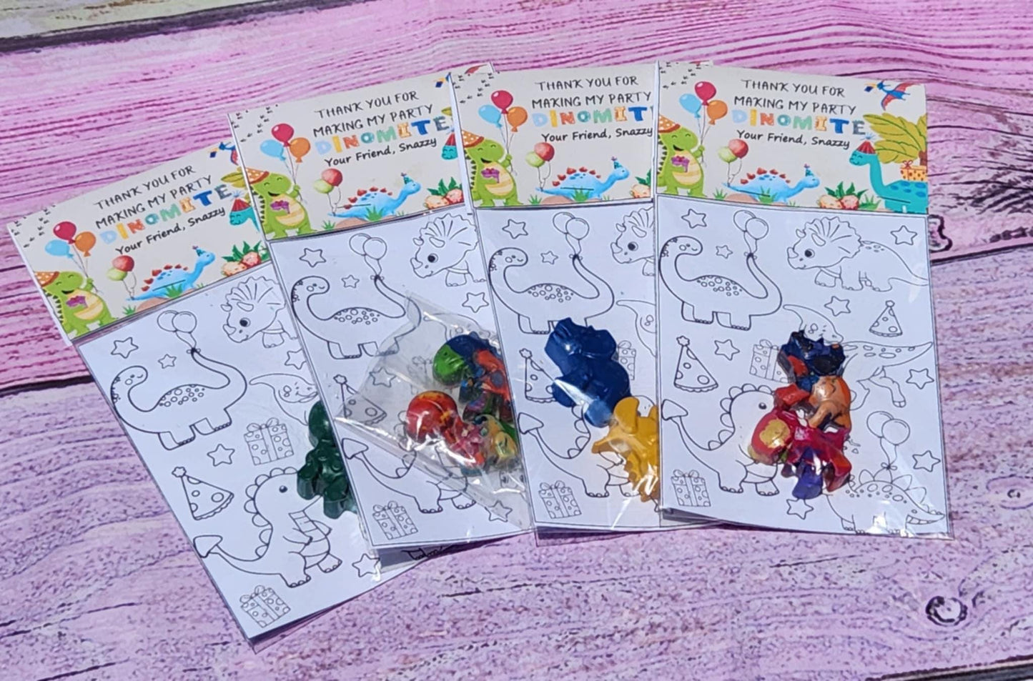 Dinosaur Crayon Coloring Kits – Dino Party Favors with Coloring Page – Birthday Goodie Bags – Mixed or Solid Colors – Kids Dino Gifts