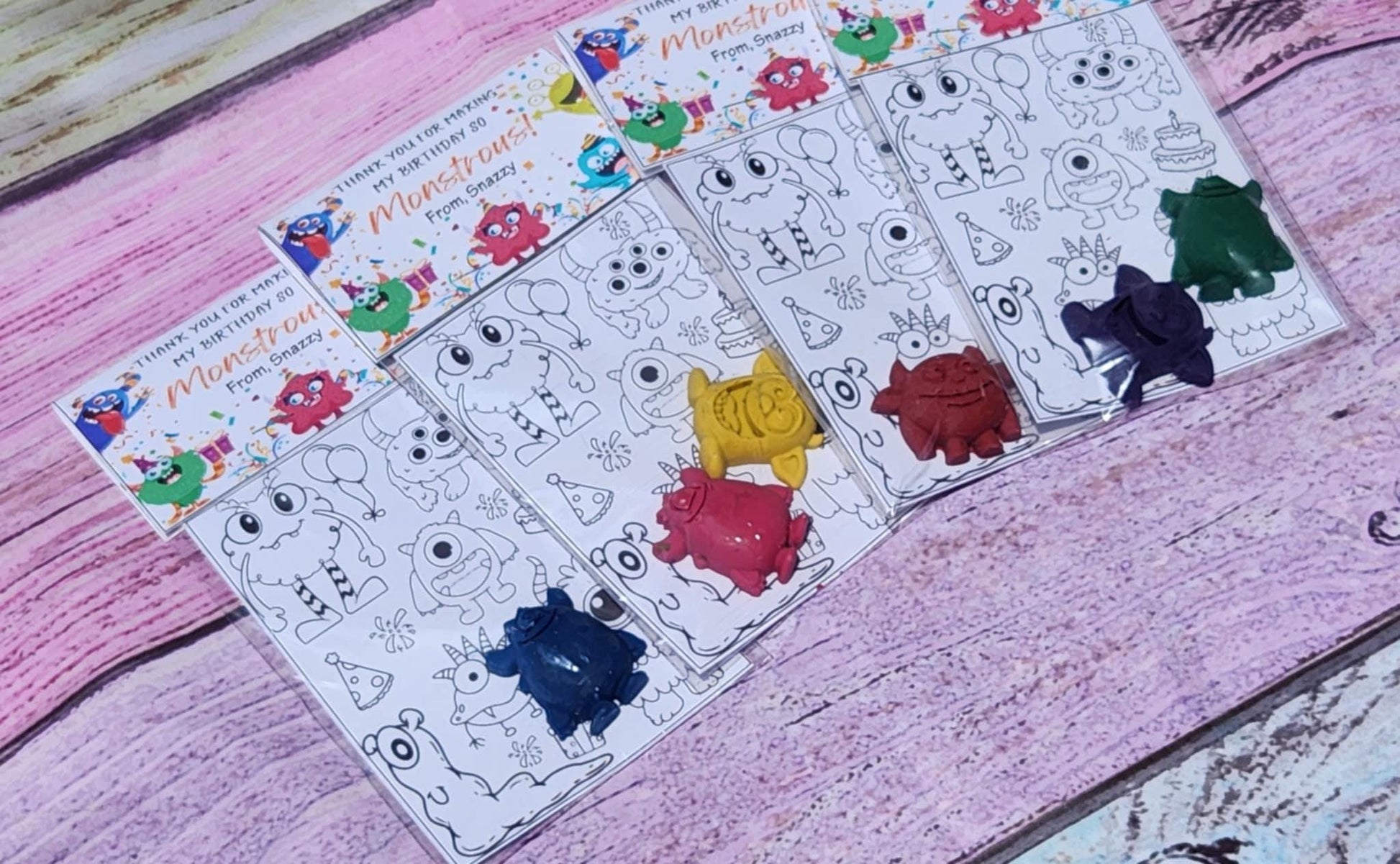Monster birthday Coloring Kits , Party Favors, Crayon names, Crayons, Birthday party gifts. Birthday favors