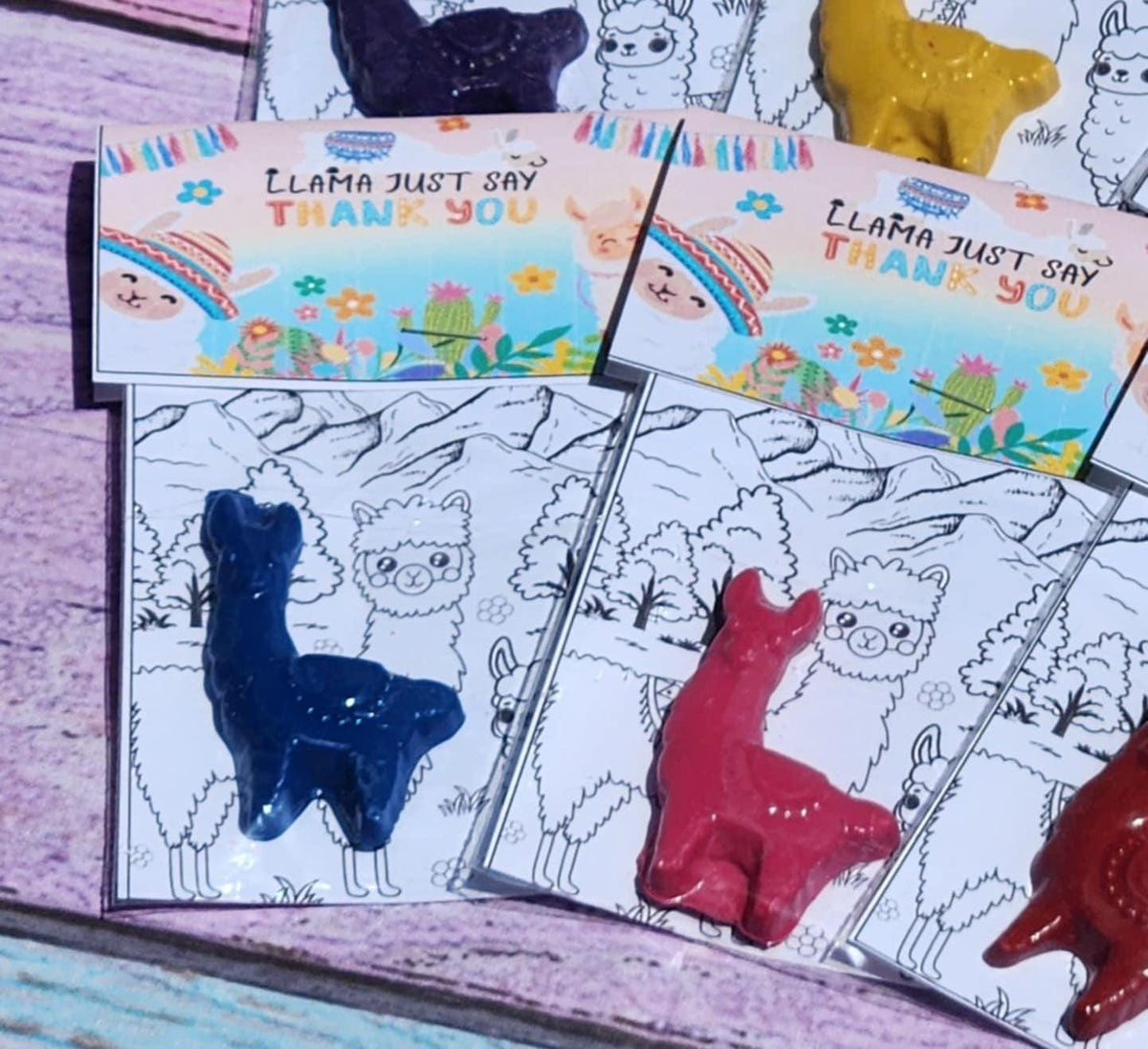 Llama Crayons with Coloring Card | Llama Birthday Party Favor | Mini Kids Gift | Classroom Thank You | Non-Toxic Crayons | Personalization