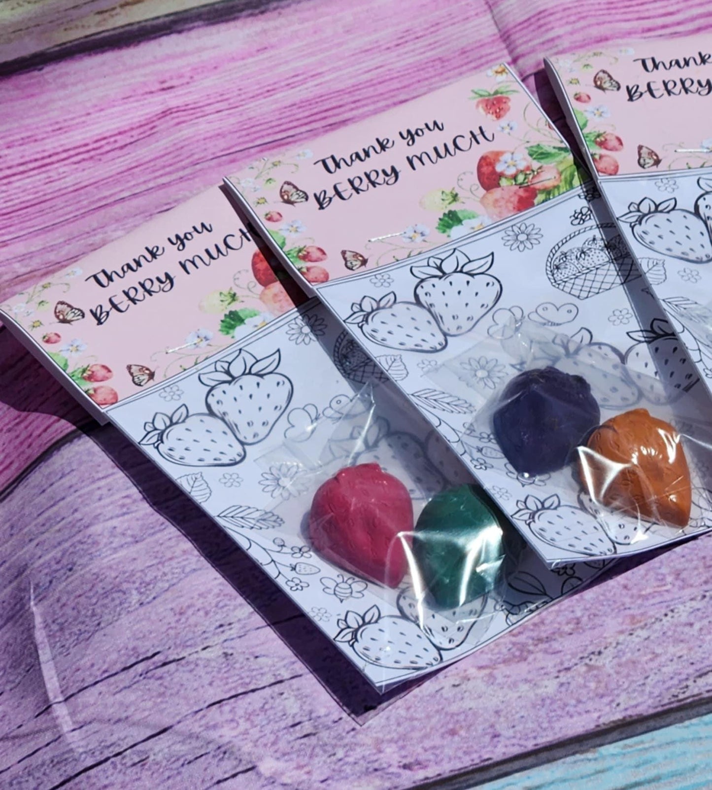 Strawberry Party Favors | “Thank You Berry Much” Crayon Kit | Kids Birthday Favors | Strawberry Crayons | Classroom Gift Idea