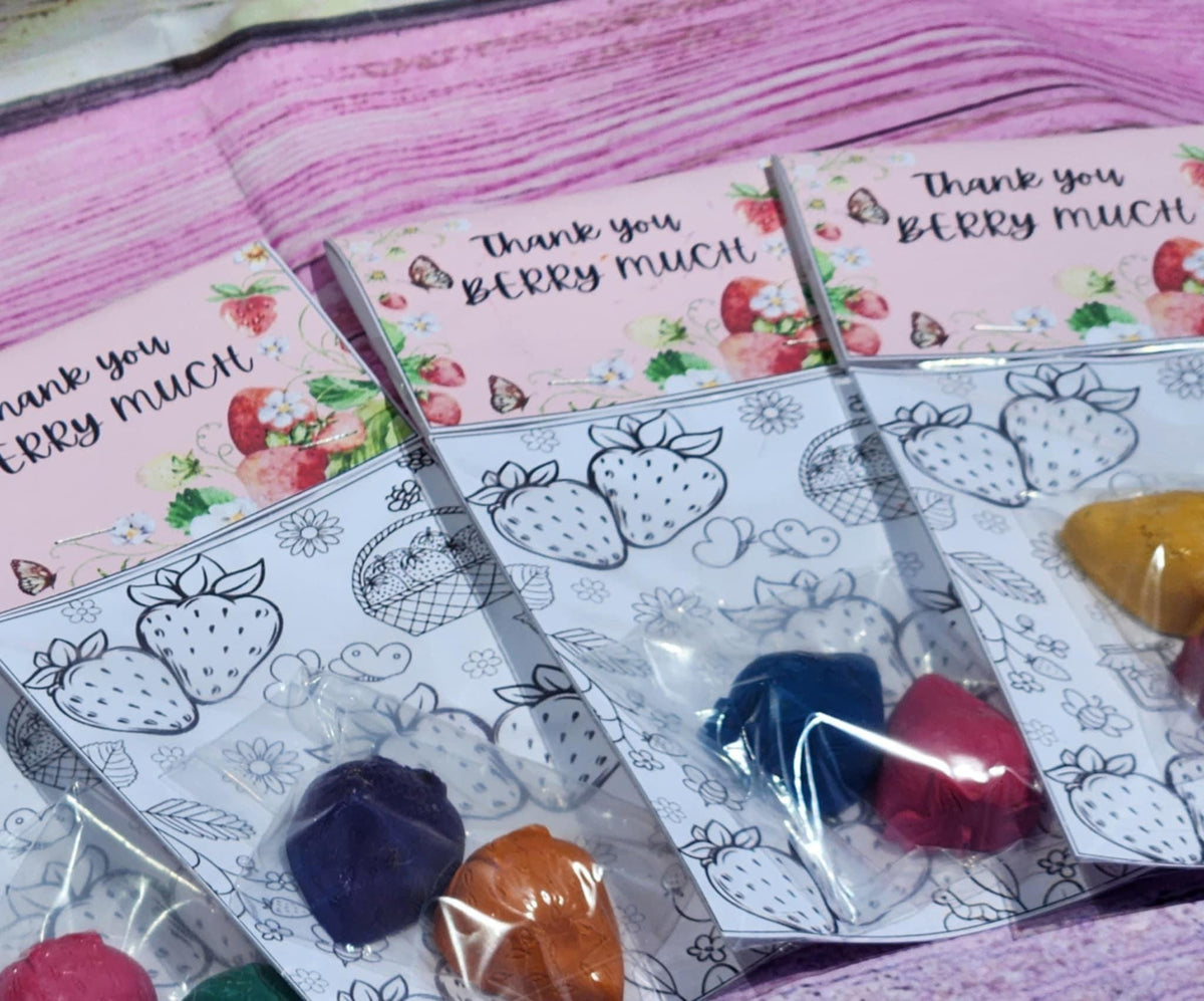 Strawberry Party Favors | “Thank You Berry Much” Crayon Kit | Kids Birthday Favors | Strawberry Crayons | Classroom Gift Idea