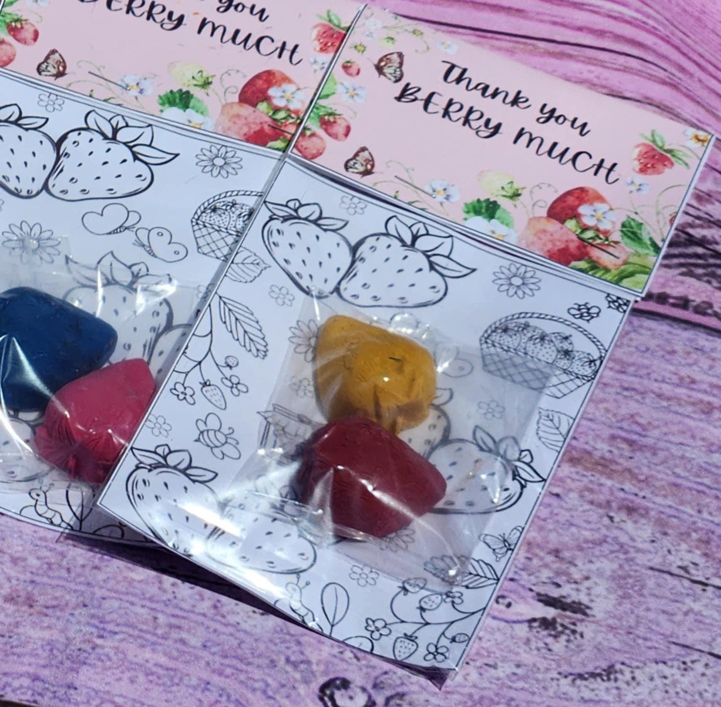 Strawberry Party Favors | “Thank You Berry Much” Crayon Kit | Kids Birthday Favors | Strawberry Crayons | Classroom Gift Idea