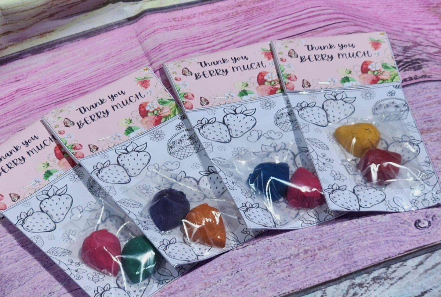 Strawberry Party Favors | “Thank You Berry Much” Crayon Kit | Kids Birthday Favors | Strawberry Crayons | Classroom Gift Idea