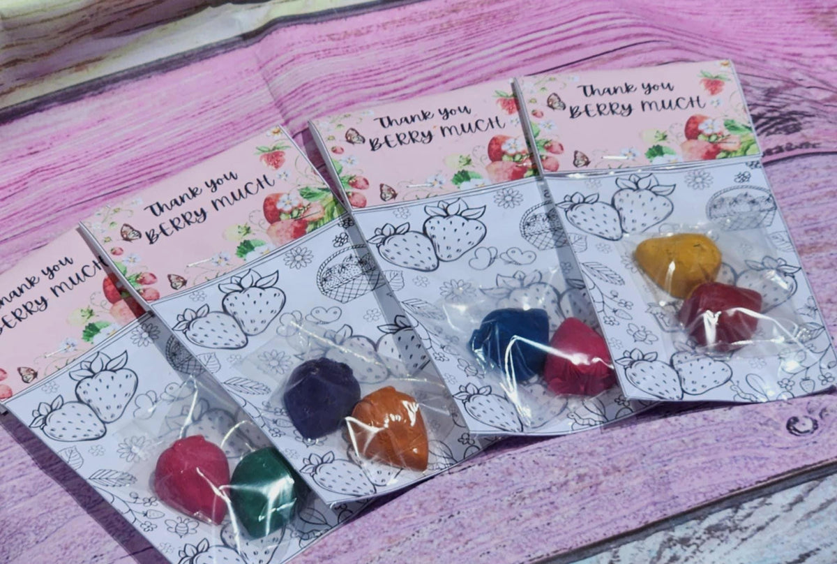Strawberry Party Favors | “Thank You Berry Much” Crayon Kit | Kids Birthday Favors | Strawberry Crayons | Classroom Gift Idea