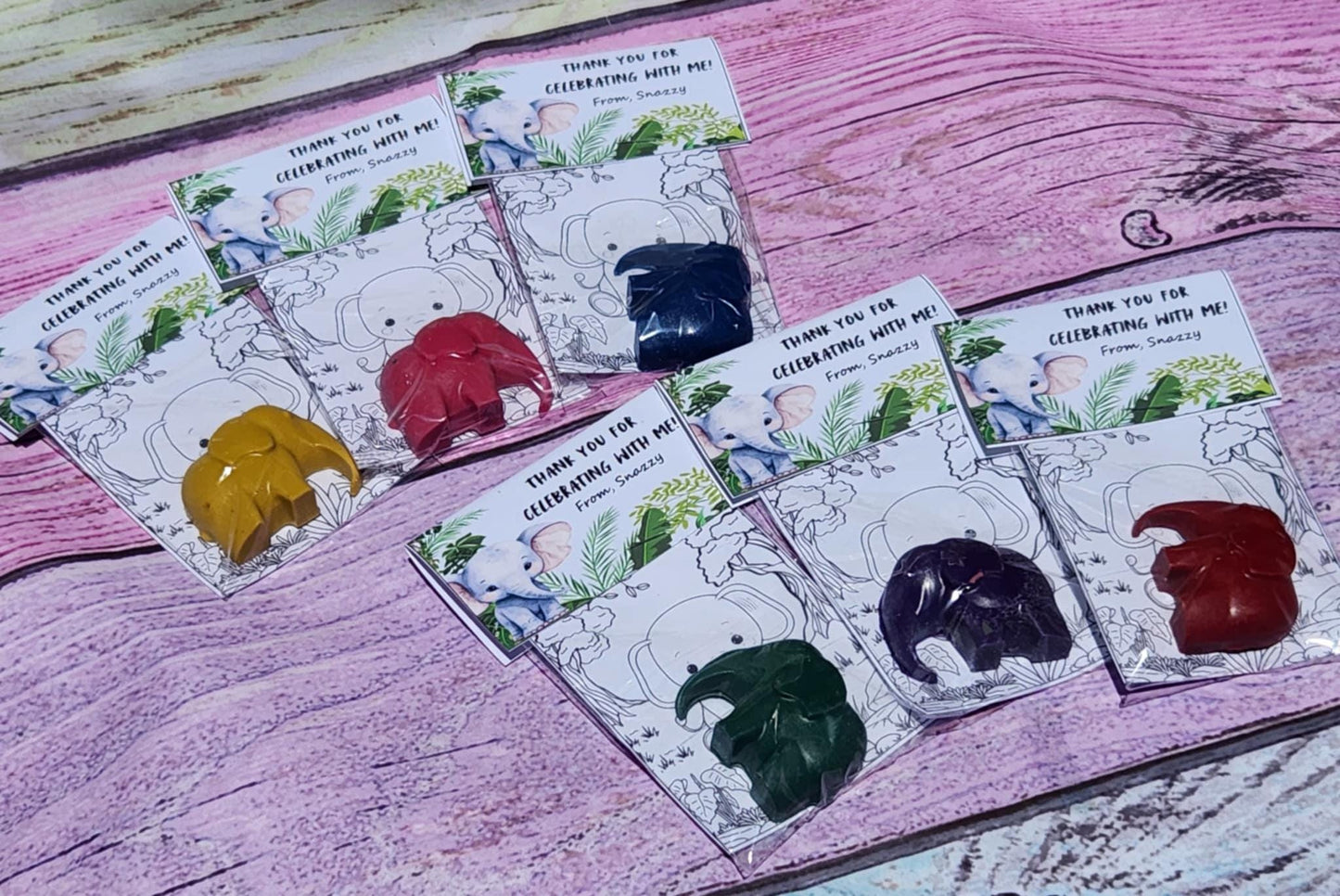 Elephant Crayon Party Favors – Kids Birthday Favors – Animal Party Goodie Bag Gifts – Non-Toxic Crayons – Zoo Theme – Class Party Favor