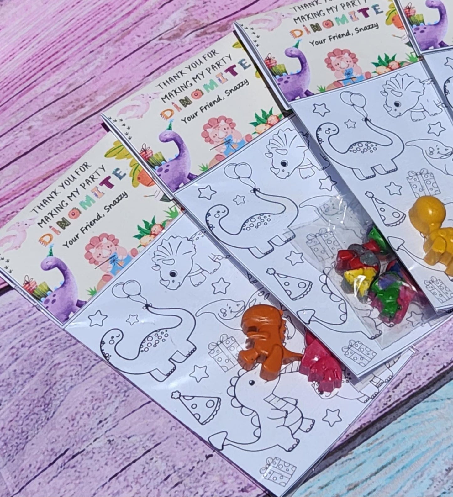 Dinosaur Girl Coloring Kit – Dino Crayon Party Favors for Girls – Birthday Goodie Bags – Coloring Page – Non-Toxic Crayons – Custom Topper