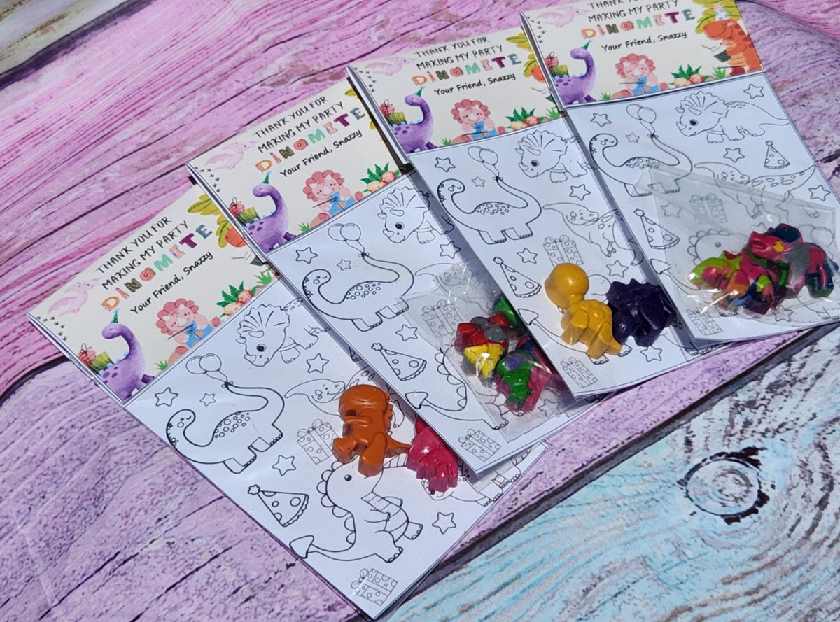 Dinosaur Girl Coloring Kit – Dino Crayon Party Favors for Girls – Birthday Goodie Bags – Coloring Page – Non-Toxic Crayons – Custom Topper