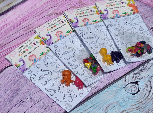 Dinosaur Girl Coloring Kit – Dino Crayon Party Favors for Girls – Birthday Goodie Bags – Coloring Page – Non-Toxic Crayons – Custom Topper