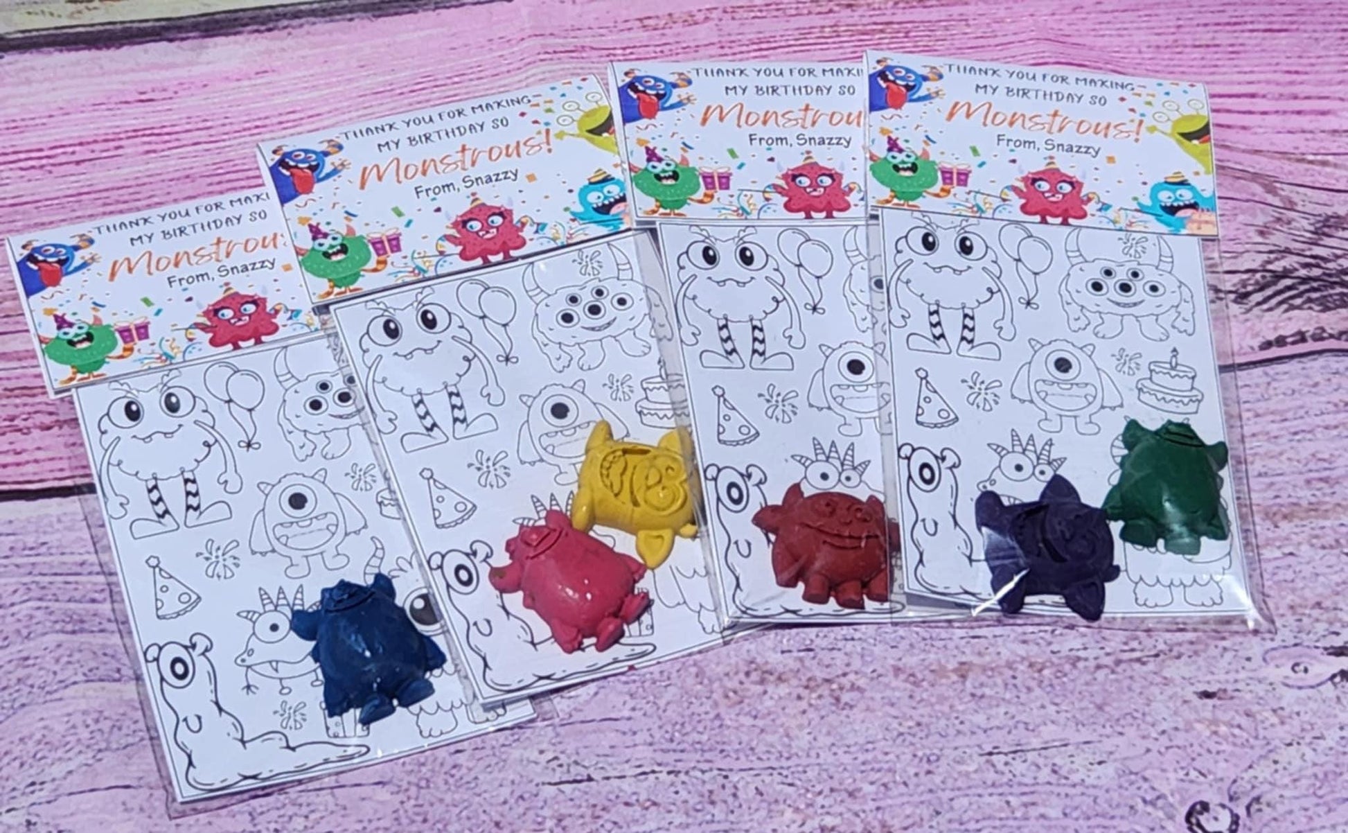 Monster birthday Coloring Kits , Party Favors, Crayon names, Crayons, Birthday party gifts. Birthday favors