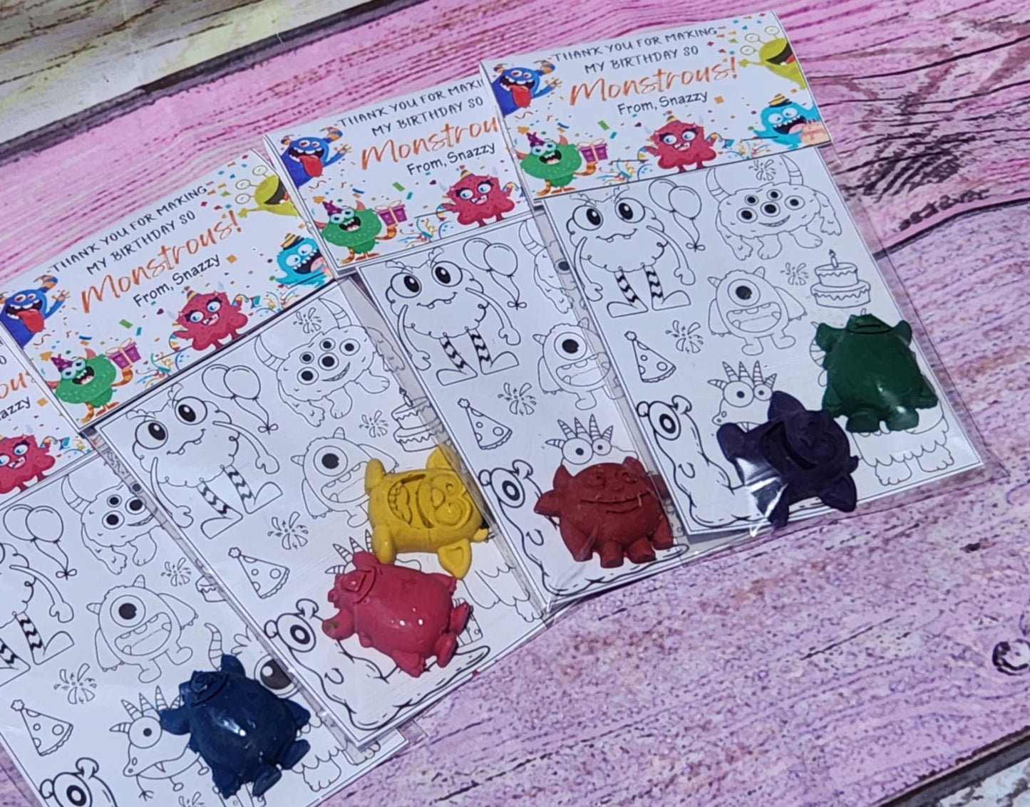 Monster birthday Coloring Kits , Party Favors, Crayon names, Crayons, Birthday party gifts. Birthday favors