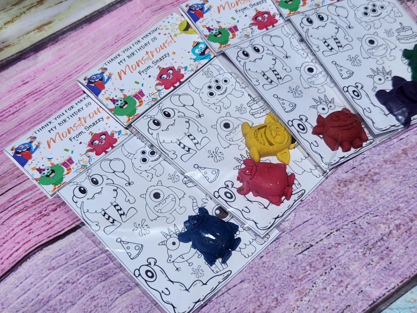 Monster birthday Coloring Kits , Party Favors, Crayon names, Crayons, Birthday party gifts. Birthday favors