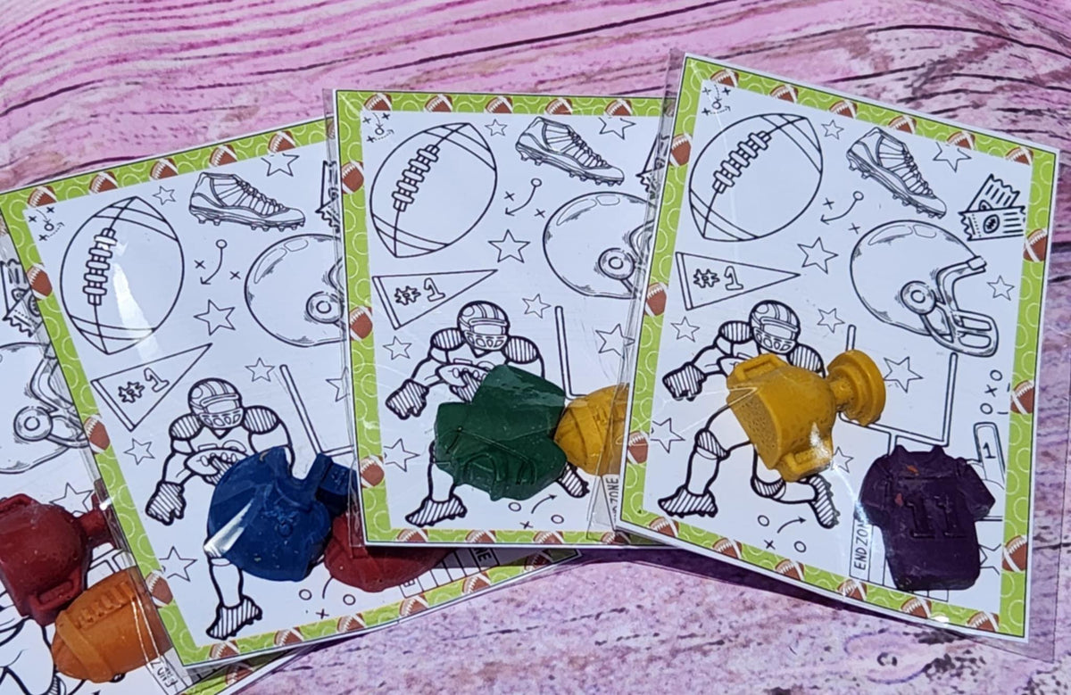 Football Crayons and Coloring Cards | Party Favors | Thank You Filler | Game Day Party | Go Team | Classroom Gift | Football Themed Birthday