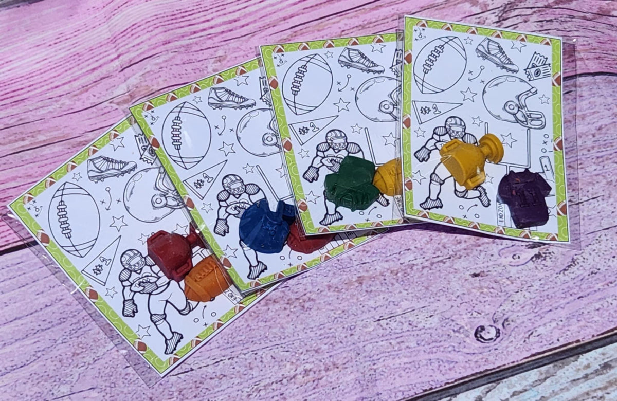 Football Crayons and Coloring Cards | Party Favors | Thank You Filler | Game Day Party | Go Team | Classroom Gift | Football Themed Birthday