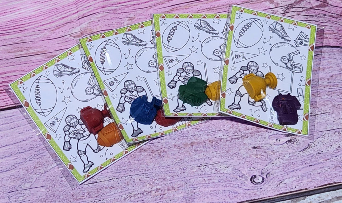 Football Crayons and Coloring Cards | Party Favors | Thank You Filler | Game Day Party | Go Team | Classroom Gift | Football Themed Birthday