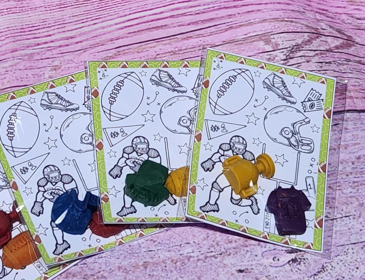 Football Crayons and Coloring Cards | Party Favors | Thank You Filler | Game Day Party | Go Team | Classroom Gift | Football Themed Birthday