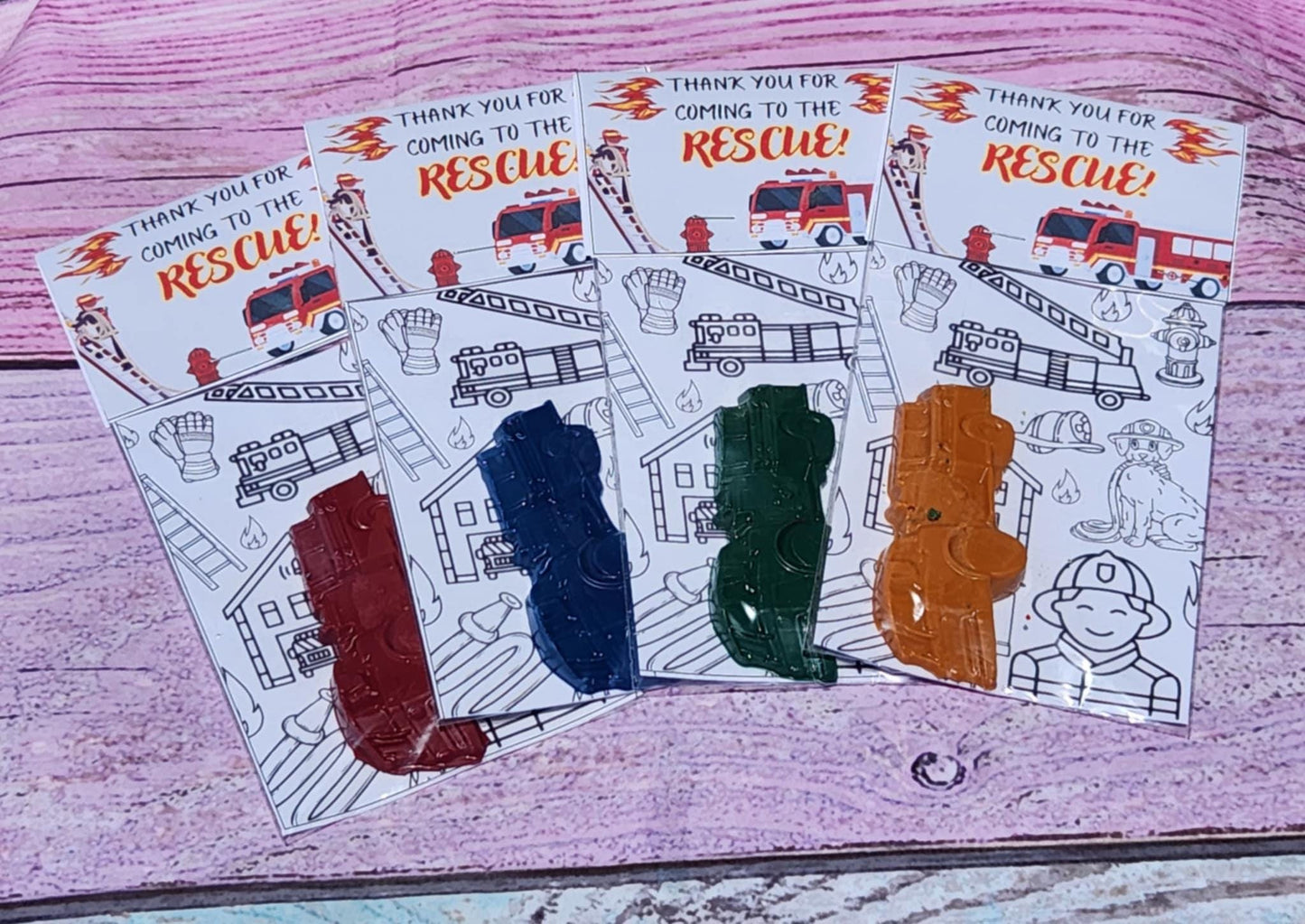 Kids Firetruck Crayons with Coloring Kit - Firetruck Party Favors, Non-Toxic Crayons, Birthday Activity Set, Thanks for Coming to the Rescue