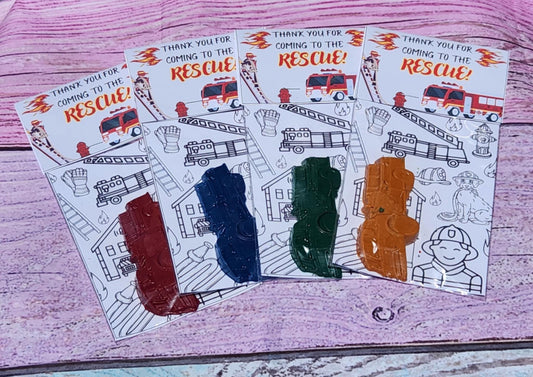 Kids Firetruck Crayons with Coloring Kit - Firetruck Party Favors, Non-Toxic Crayons, Birthday Activity Set, Thanks for Coming to the Rescue