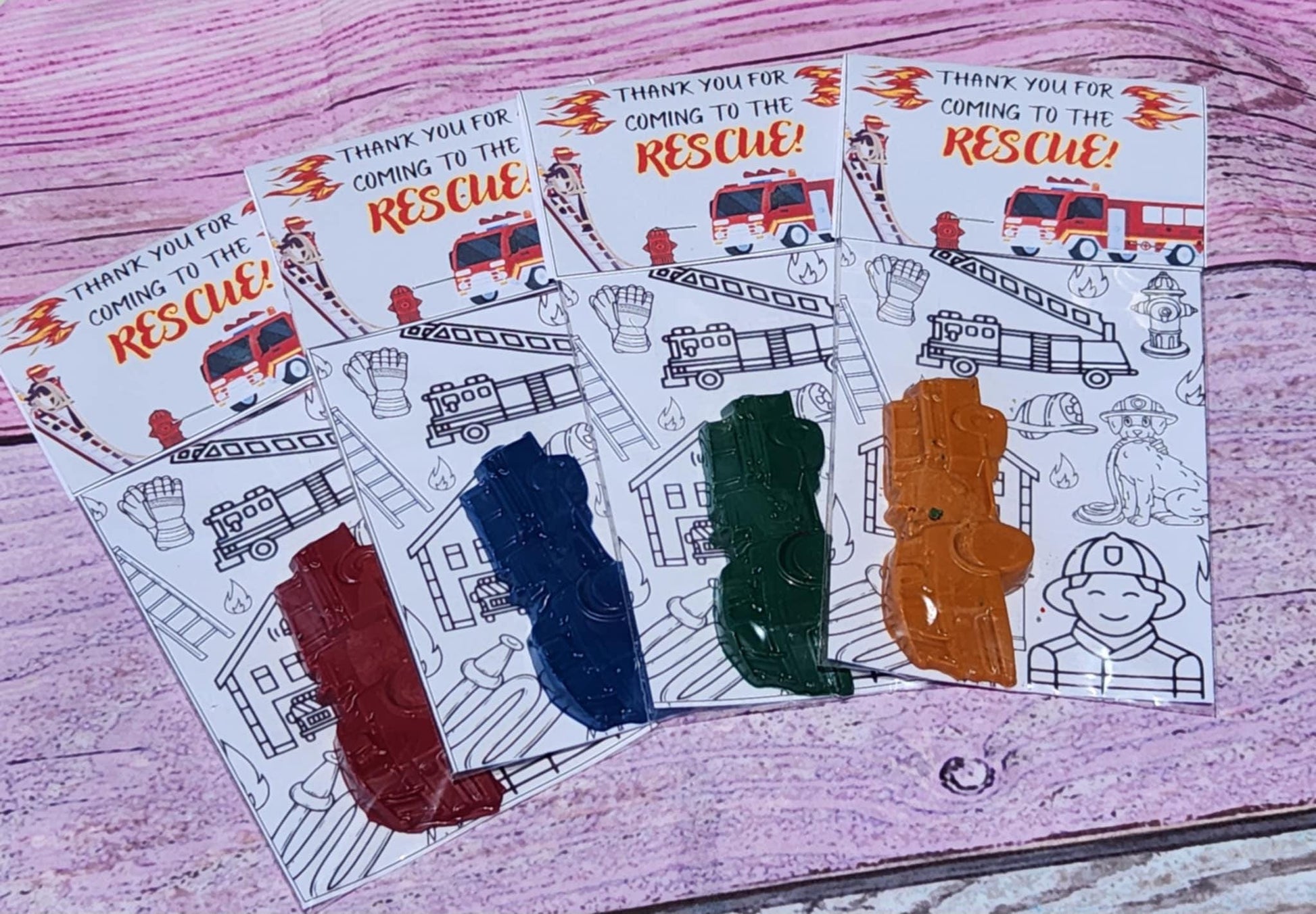 Kids Firetruck Crayons with Coloring Kit - Firetruck Party Favors, Non-Toxic Crayons, Birthday Activity Set, Thanks for Coming to the Rescue