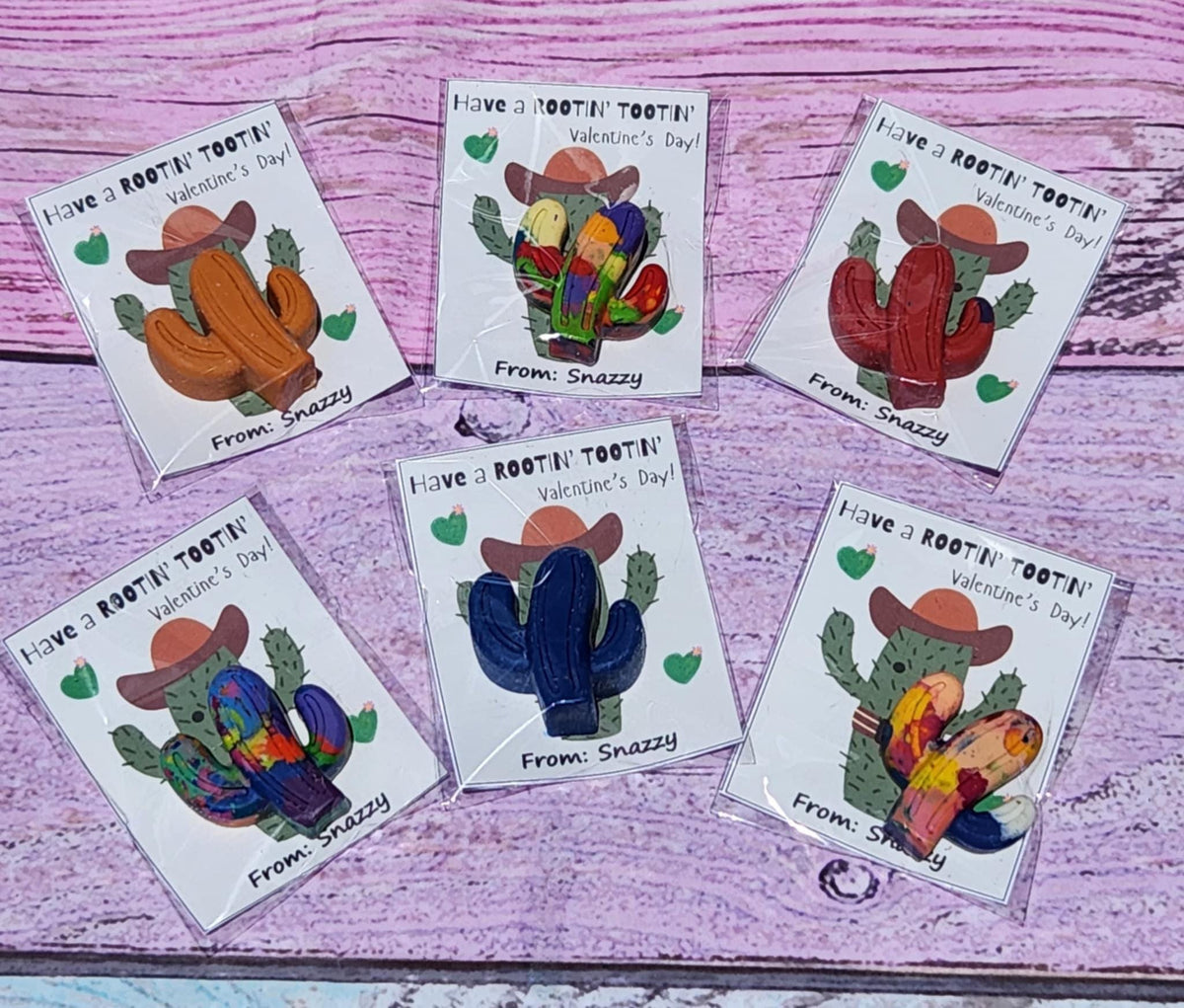 Rootin Tootin Valentine Crayon Favors – Personalized Cards for Kids – Non-Toxic Classroom Valentines – Cactus Party Favors – Western Theme