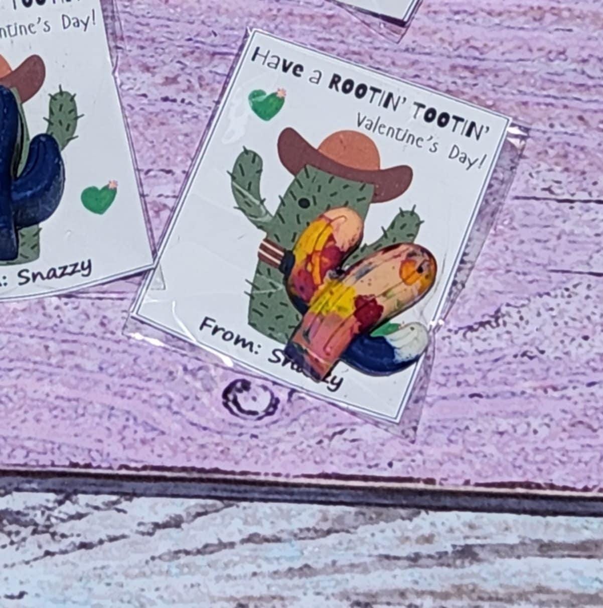 Rootin Tootin Valentine Crayon Favors – Personalized Cards for Kids – Non-Toxic Classroom Valentines – Cactus Party Favors – Western Theme