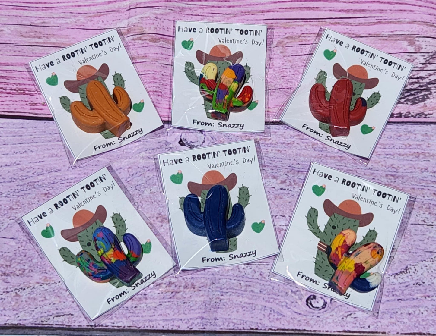 Rootin Tootin Valentine Crayon Favors – Personalized Cards for Kids – Non-Toxic Classroom Valentines – Cactus Party Favors – Western Theme