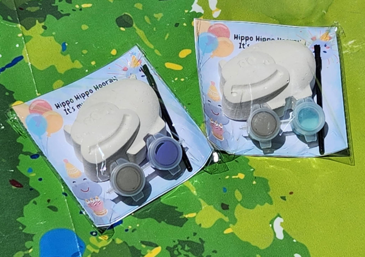 Hippo Party Favor Paint Kits for Kids | Safari Birthday Party Favors | Jungle Animal DIY Craft | Non-Candy Goodie Bags | Hippo Party