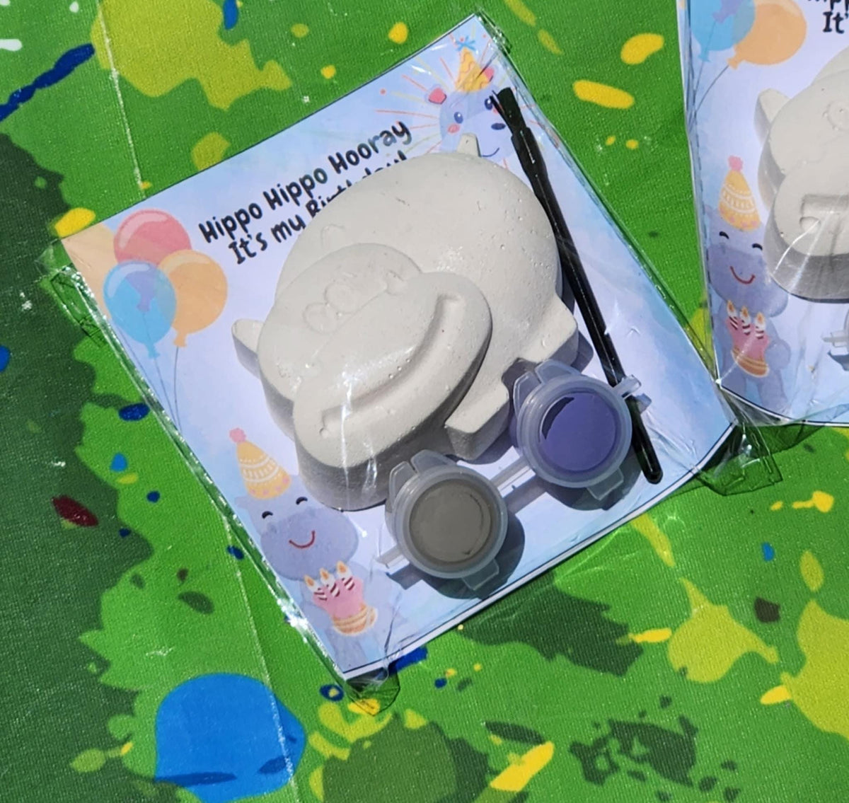 Hippo Party Favor Paint Kits for Kids | Safari Birthday Party Favors | Jungle Animal DIY Craft | Non-Candy Goodie Bags | Hippo Party