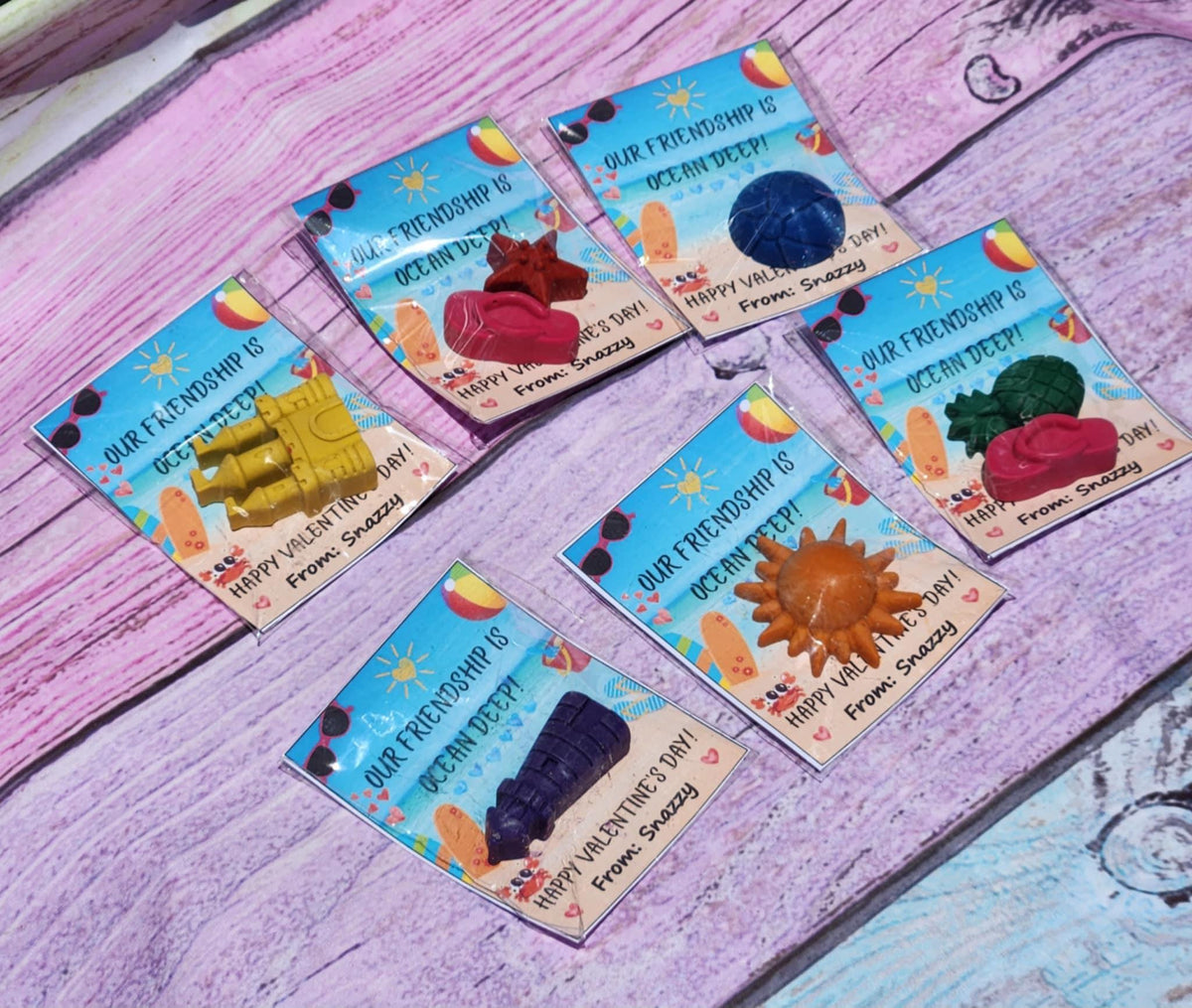 Personalized Beach Valentine Cards with Handmade Crayons: Non-Candy Classroom Gifts