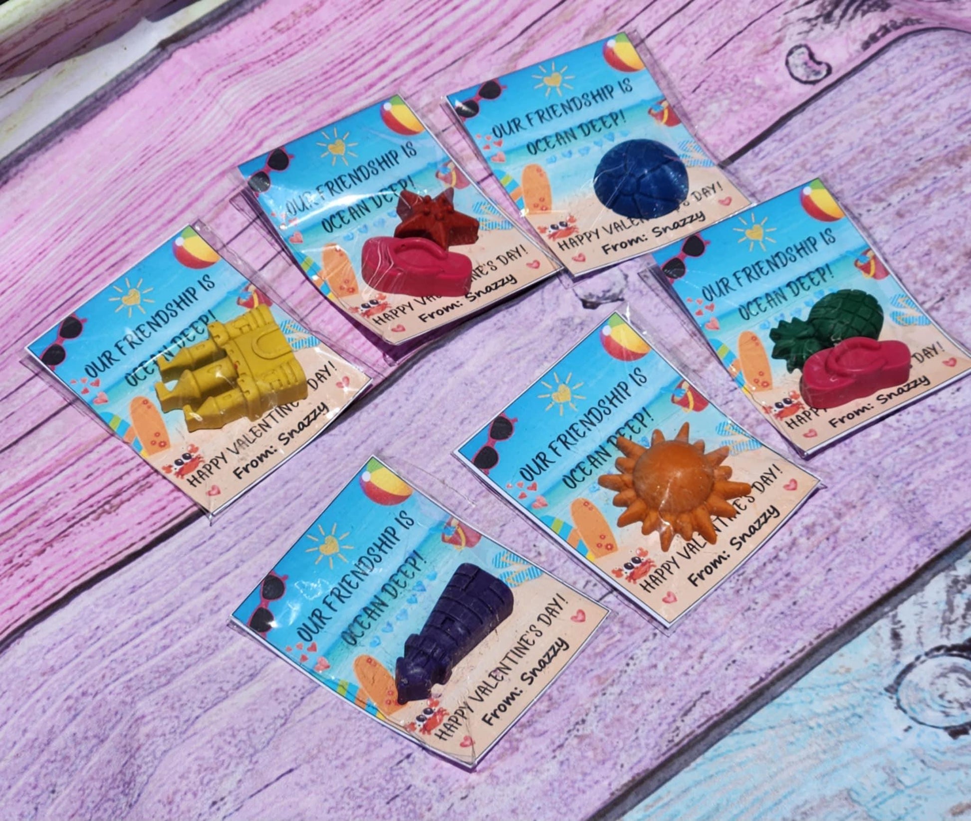 Personalized Beach Valentine Cards with Handmade Crayons: Non-Candy Classroom Gifts